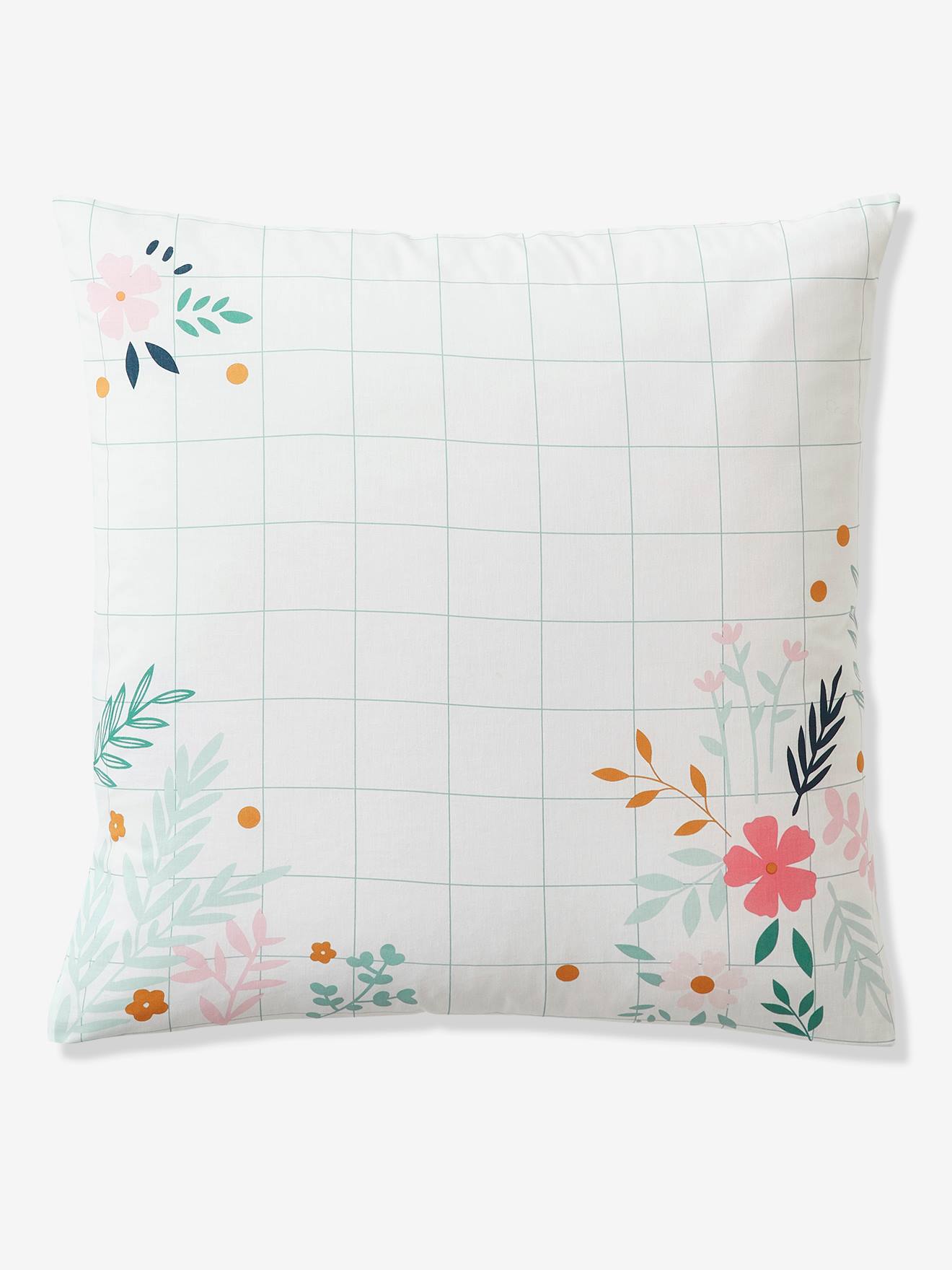 Parure housse de couette + taie d'oreiller enfant Bio Collection FLOREALE ecru/bleu grisé