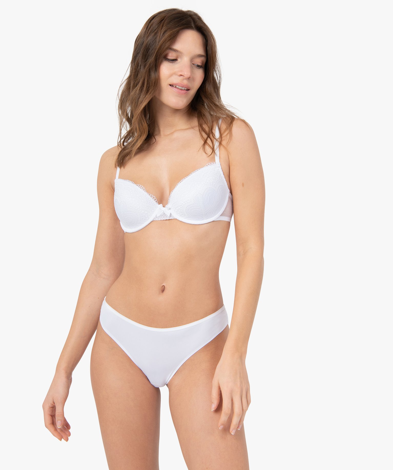Tanga sans coutures en microfibre et dentelle femme (lot de 2) blanc | GEMO