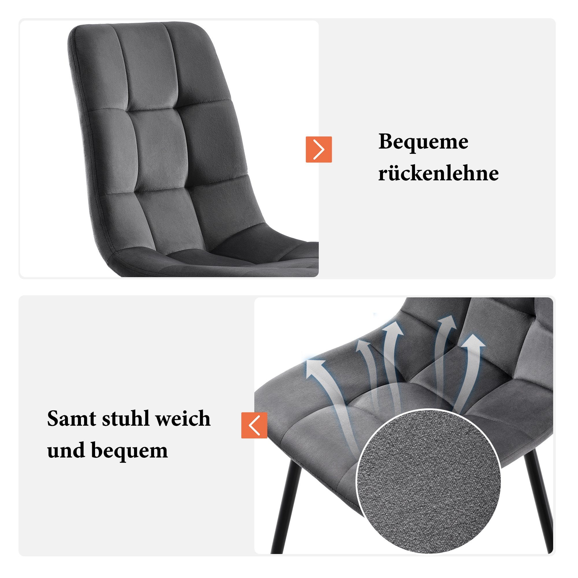 WISHDOR Essgruppe, (Stuhl mit Rückenlehne Nur Stühle, kein Tisch, 4-tlg., Sitzfläche aus Samt Gestell aus Metall), Rechteckiger Marmor Moderner set