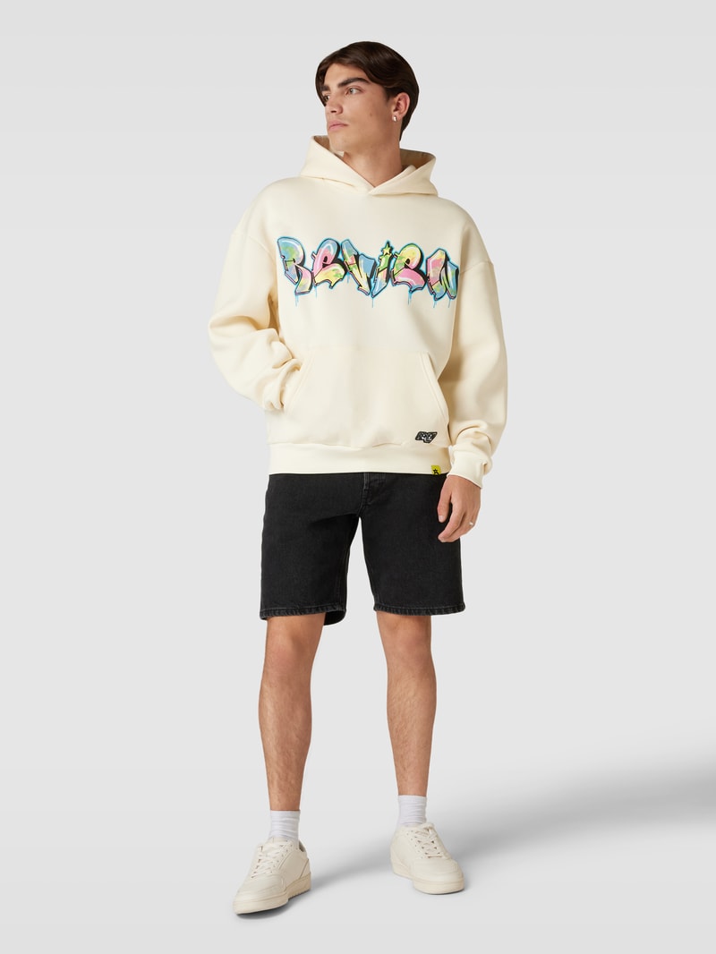 Oversized Hoodie mit Motiv-Print in ecru