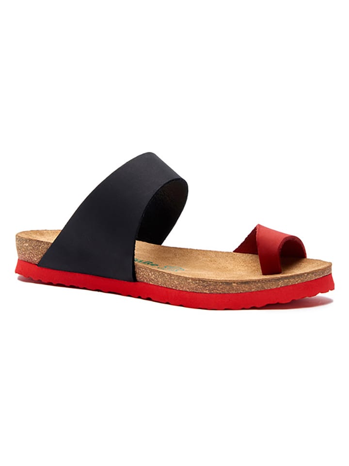 Comfortfusse Leder-Zehentrenner in Schwarz/ Rot günstig kaufen