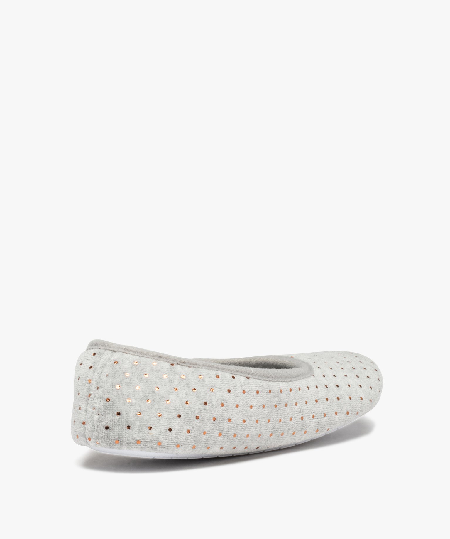 Chaussons femme ballerines en velours à pois métallisés gris | GEMO
