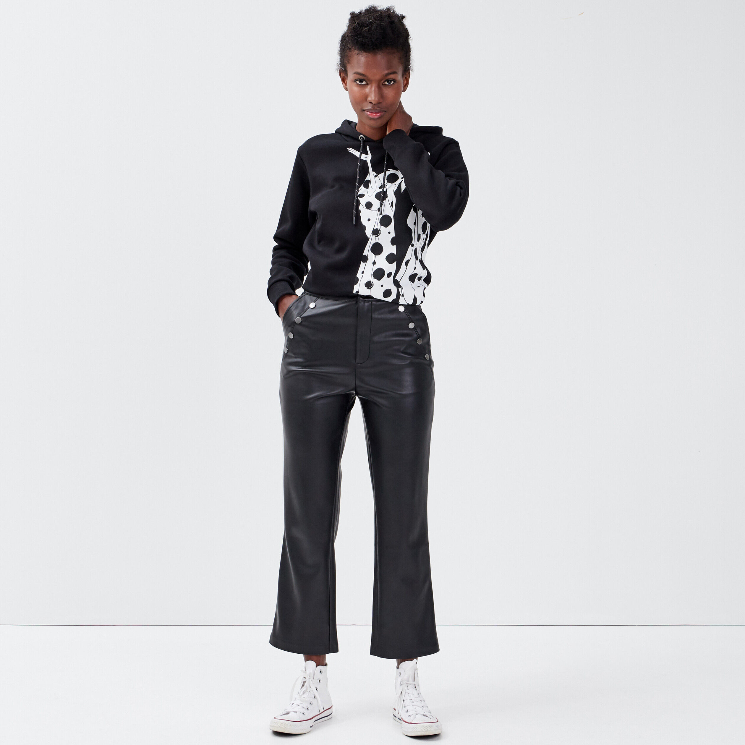 Pantalon regular avec boutons noir femme | Cache Cache