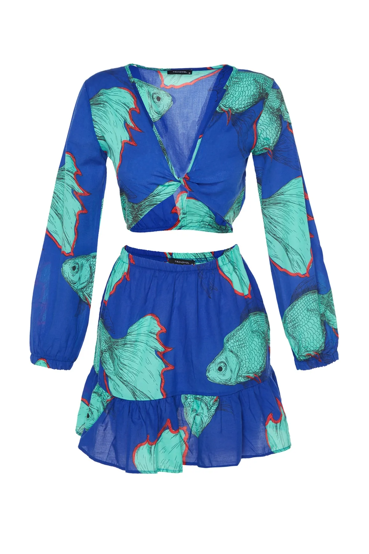 Trendyol Collection  Blusen-Rock-Set aus 100 % Baumwolle mit Unterwassermuster, TBESS23AU00009