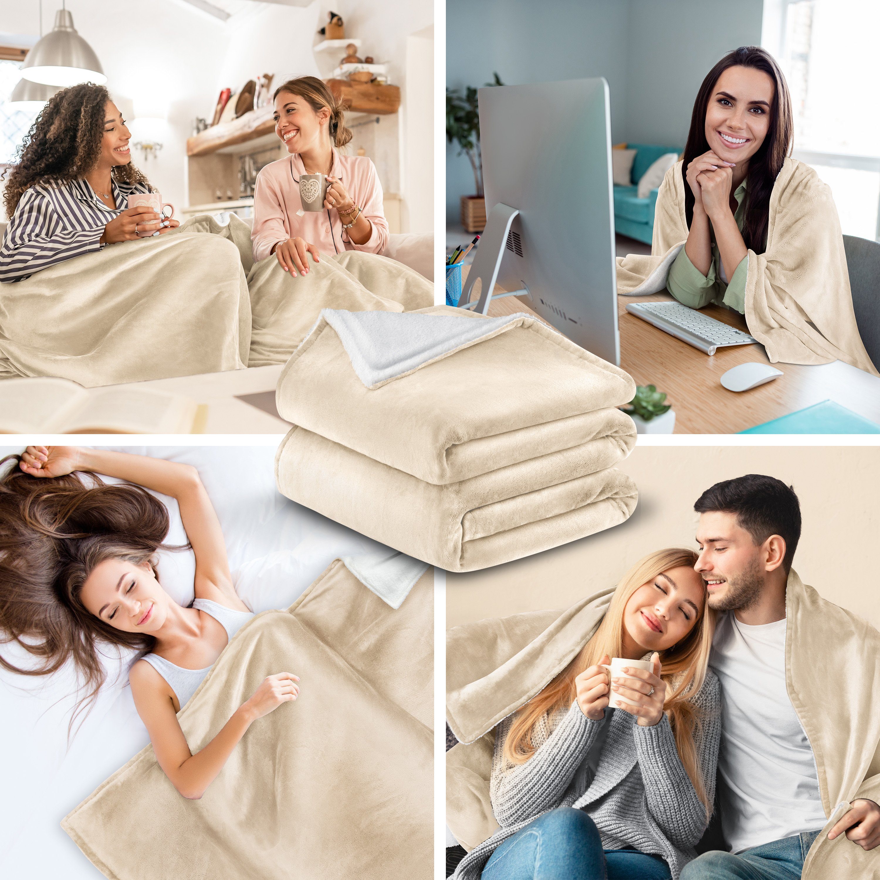 Wohndecke, KESSER, Kuscheldecke Flauschige Sherpa Extra Weich & Warm Wohndecke Flanell