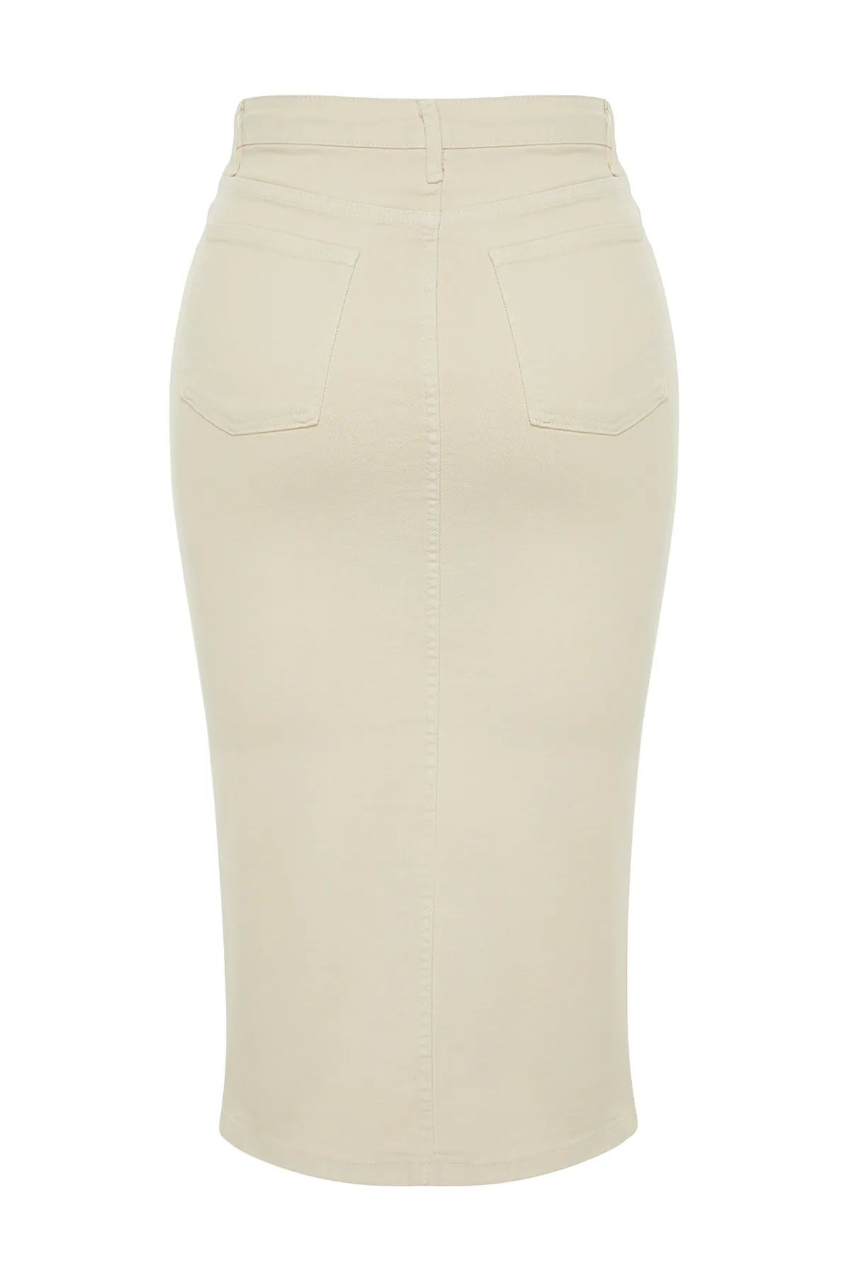 Trendyol Curve  Ecrufarbener, detaillierter Midi-Jeansrock mit Schlitz vorne TBBSS24AZ00033
