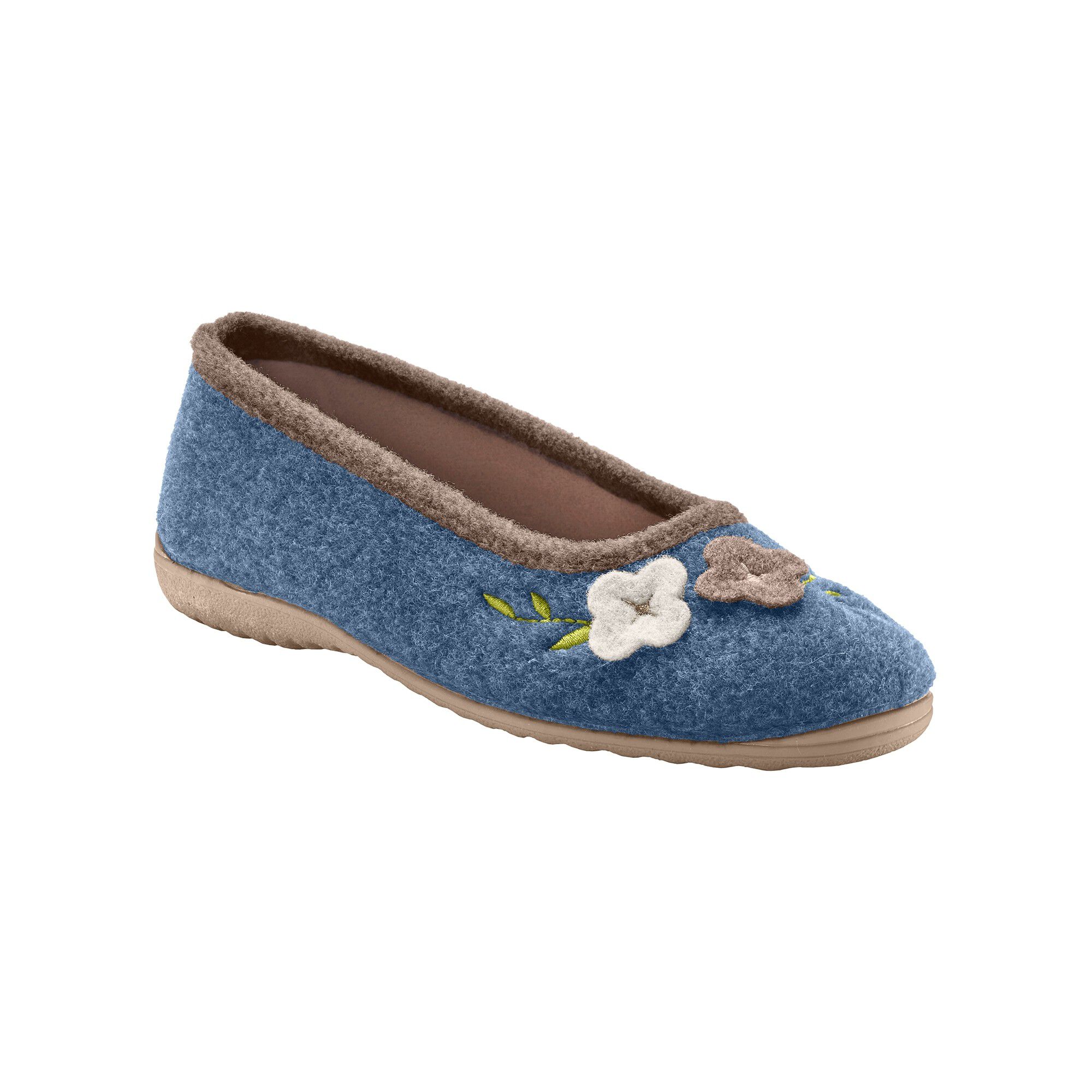 Chaussons ballerines feutrine avec fleur appliquée