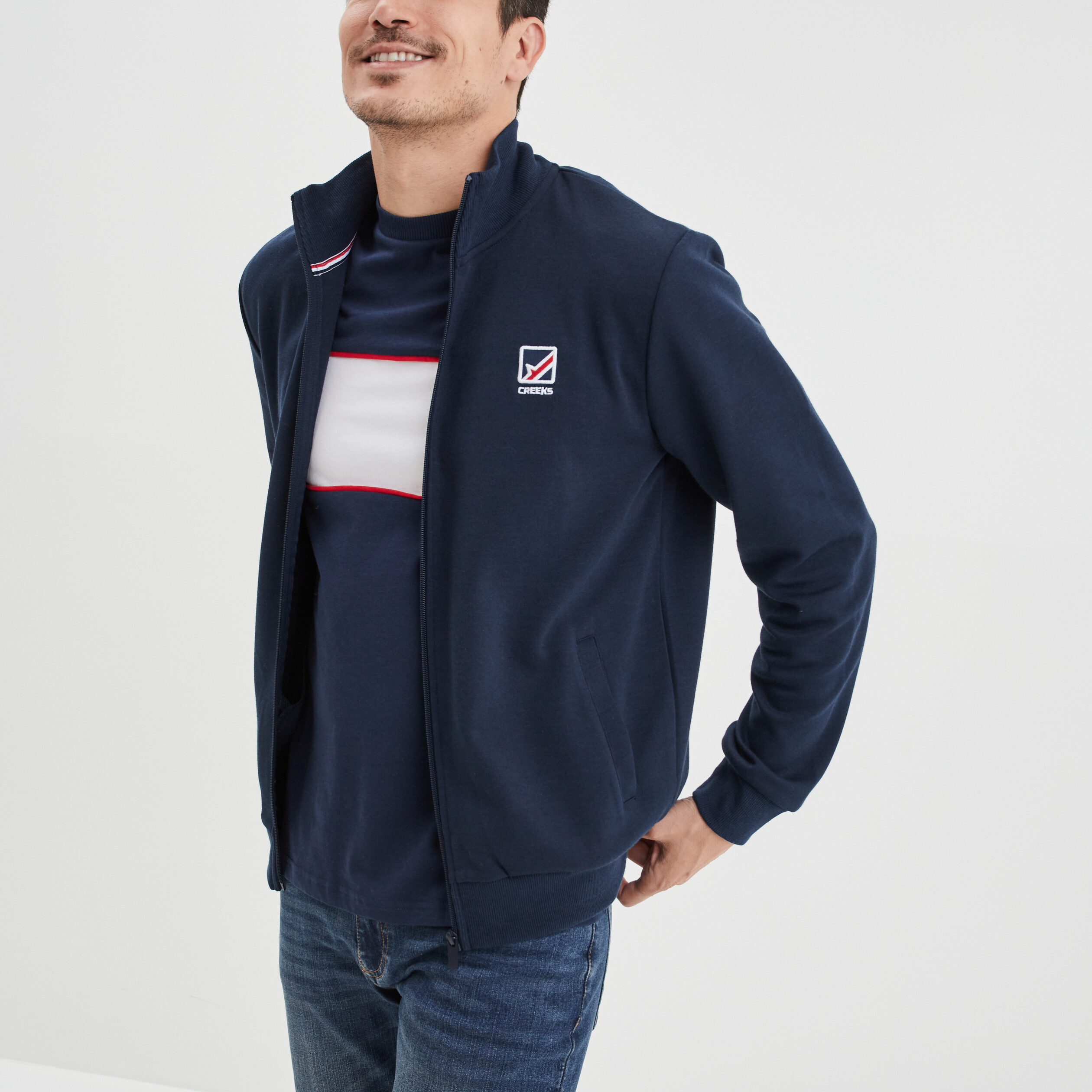 Sweat zippé col montant Creeks bleu marine homme | La Halle