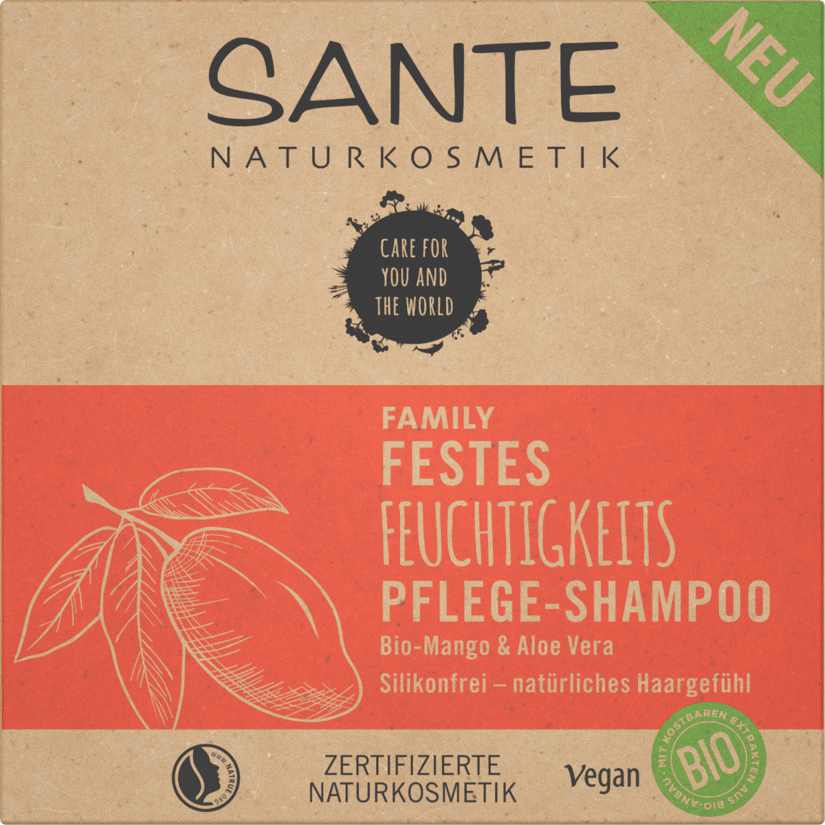 Festes Shampoo Feuchtigkeit Bio-Mango & Aloe Vera, 60 g
