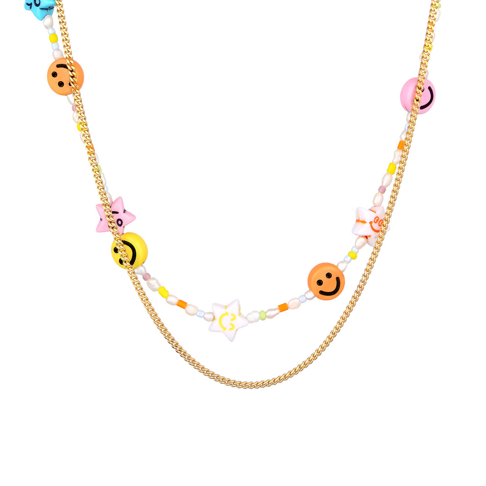 Elli Elli Collier Femmes Couches Smile Emoji Tendance avec perles d'eau douce en argen collier