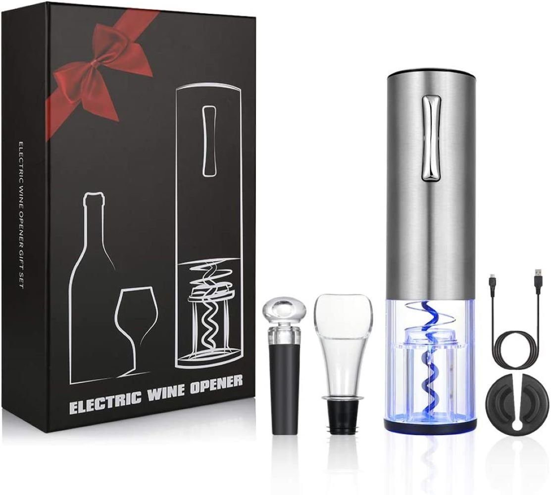 Anpro Korkenzieher Anpro Elektrischer Korkenzieher Set, (Set), 304 Edelstahl, mit Folienschneider, Vakuum Stopper Und Ausgießer