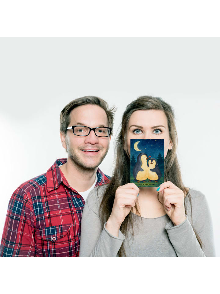 Mr. & Mrs. Panda Postkarte Pinguine Einschlafen Design ohne Spruch in Weiß günstig kaufen onesize