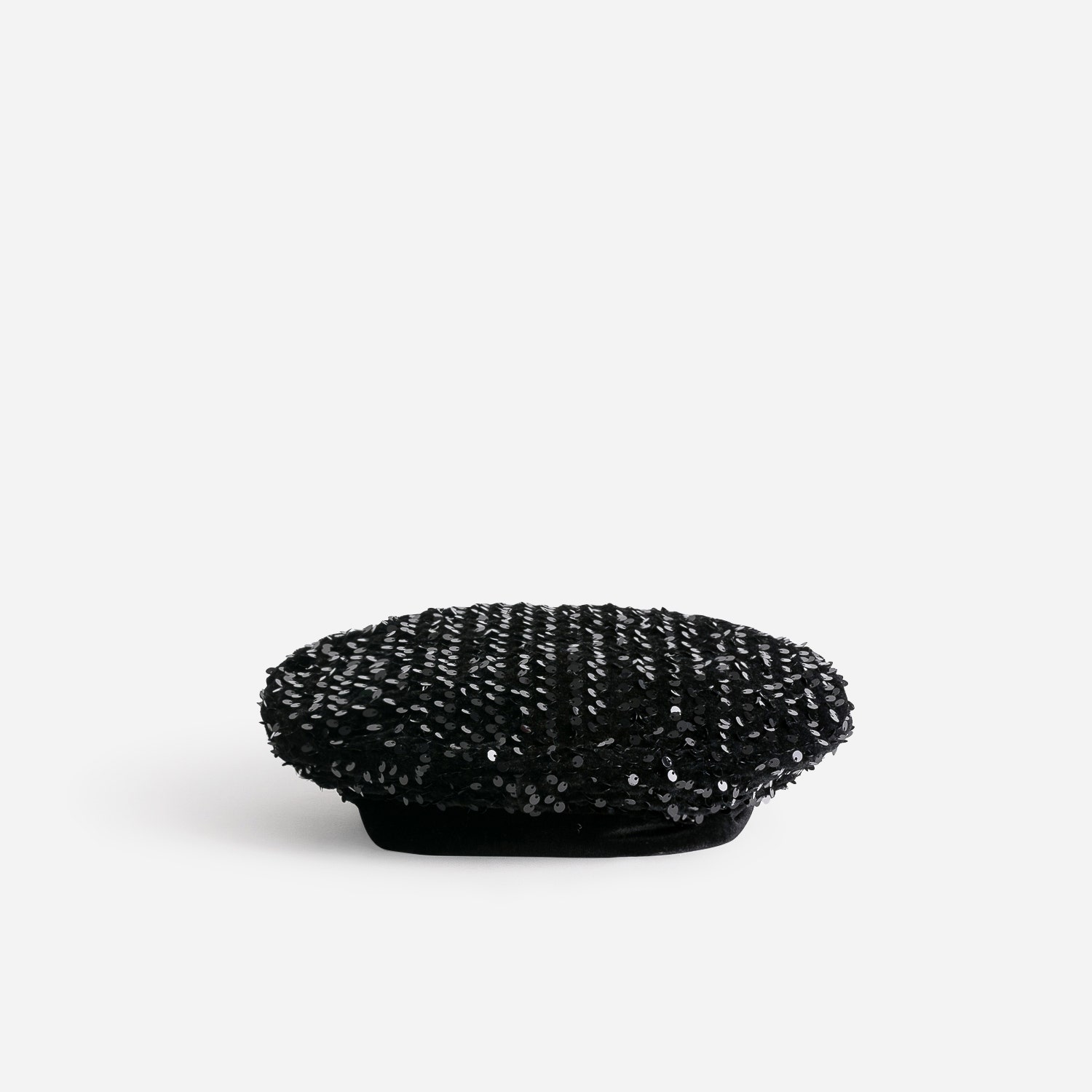 Béret TEXTO noir en velours brodé sequins