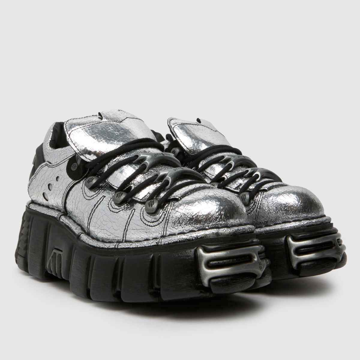 NEW ROCK – Klassiska metallic låga platta skor i svart med flerfärgad färg