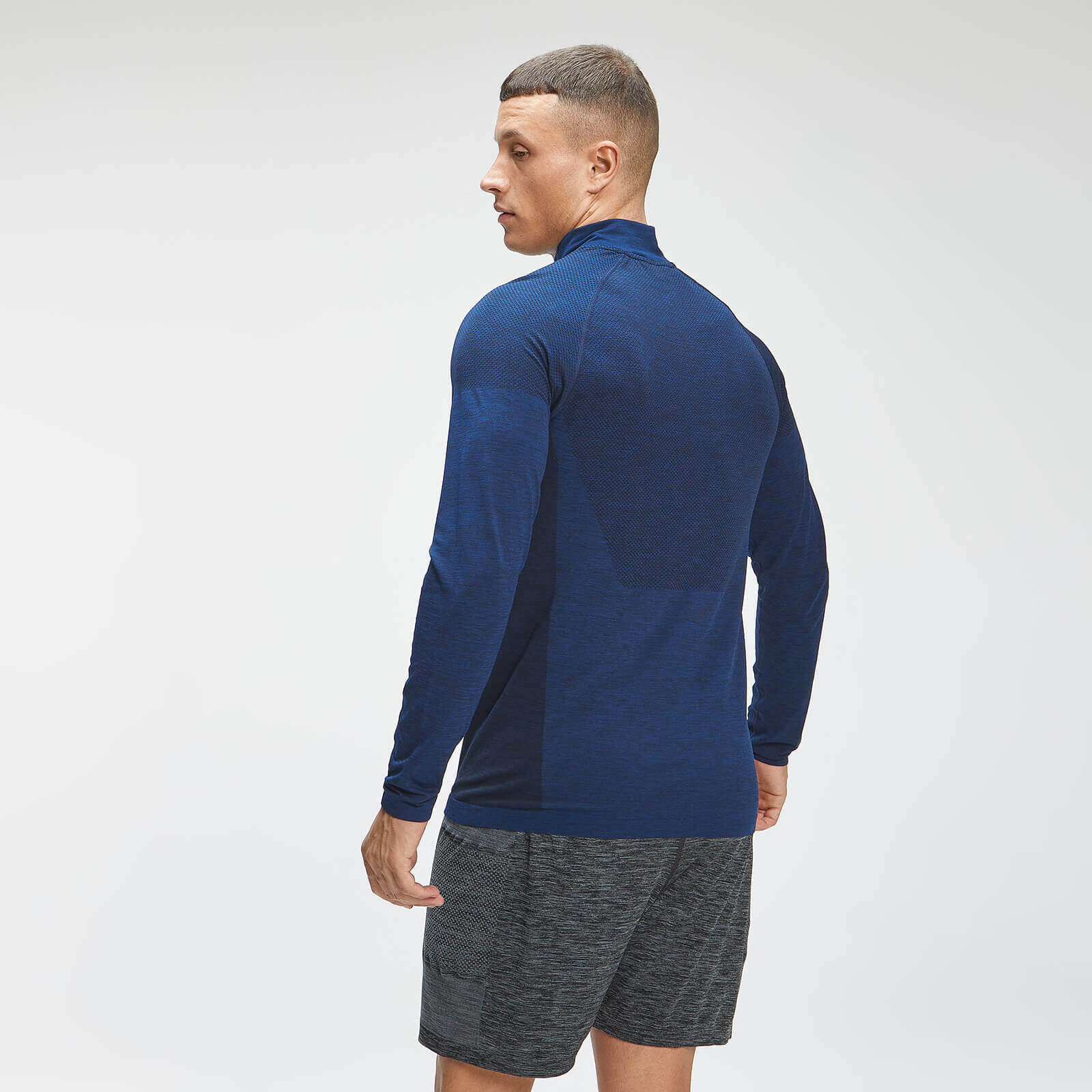 Haut sans coutures à fermeture éclair ¼ MP Essentials pour hommes – Bleu intense chiné