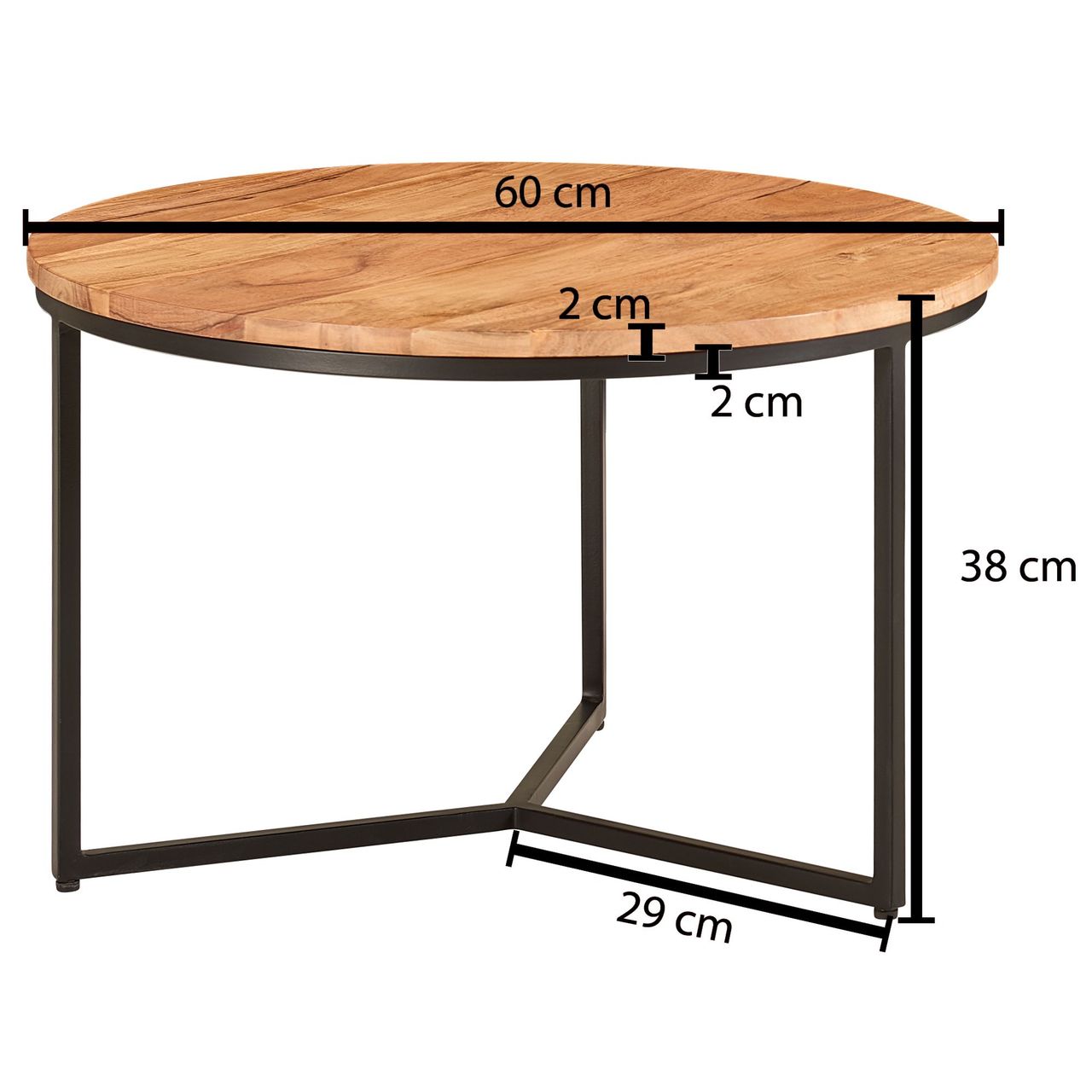 Wohnling Couchtisch 60x60x38 cm Akazie Massivholz