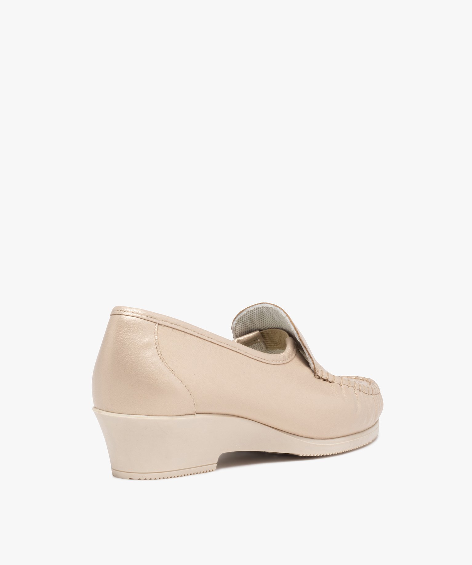 Mocassins femme confort unis dessus en cuir souple beige | GEMO