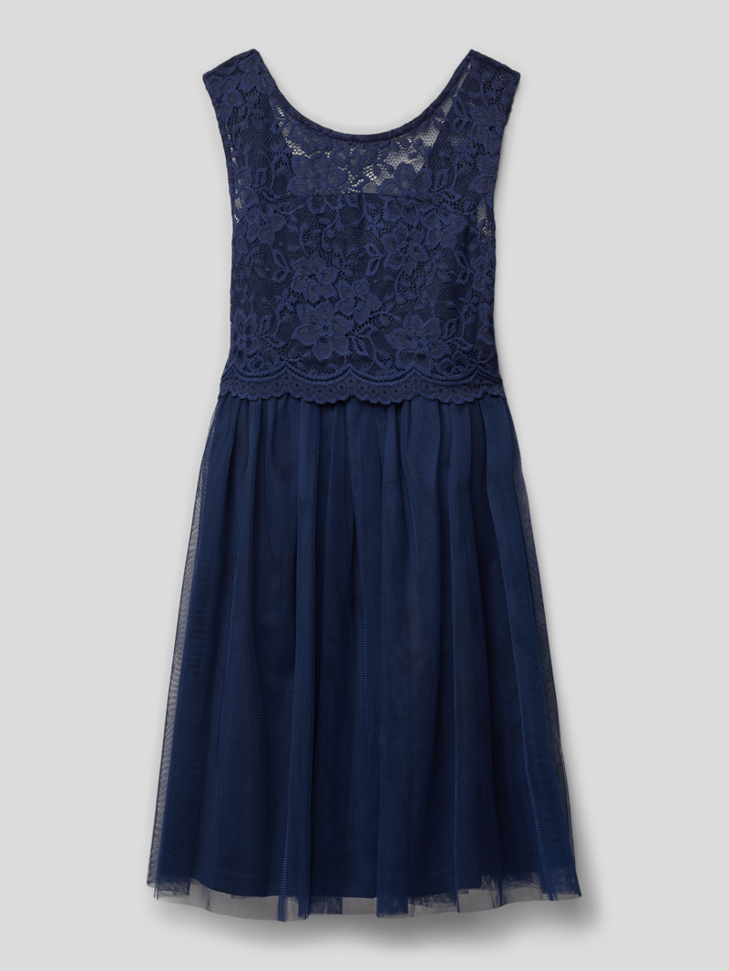 Kleid mit Spitzenbesatz in marineblau