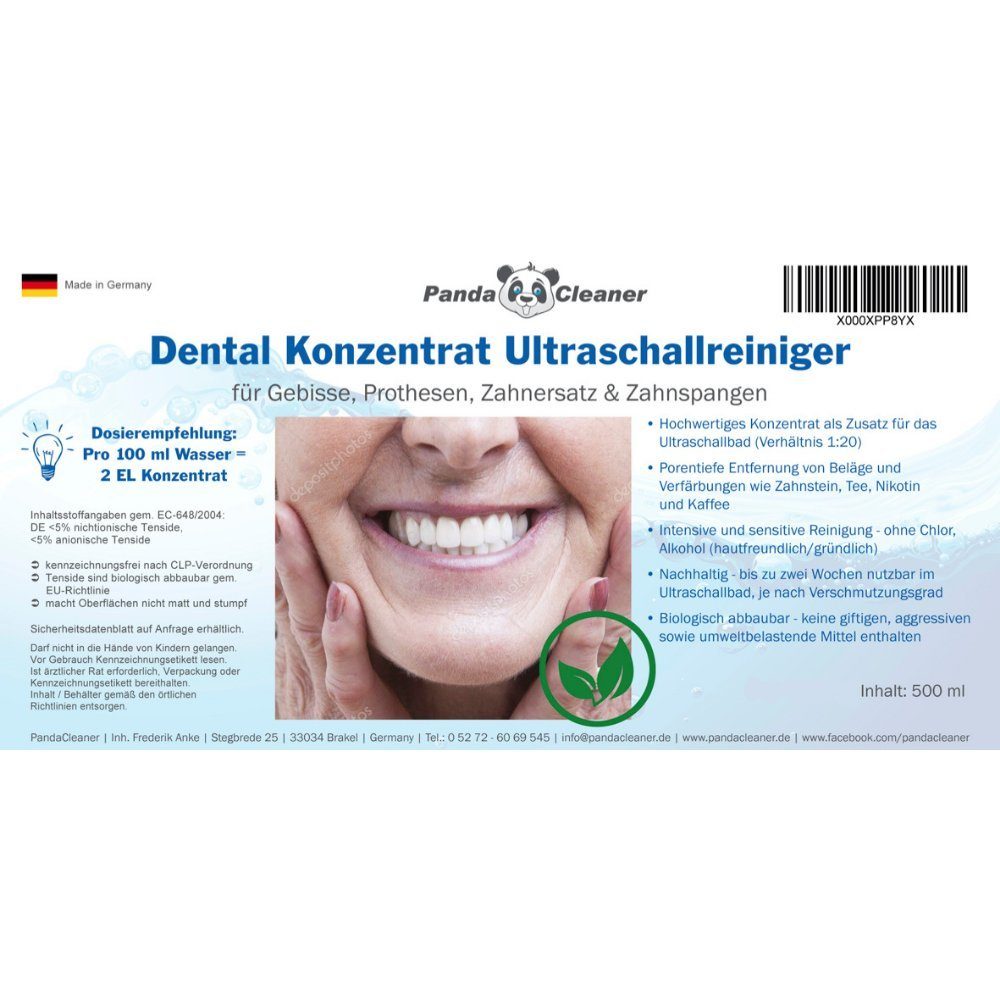 PandaCleaner Dental Konzentrat Ultraschallreiniger - Für Gebisse & Prothesen Reinigungskonzentrat (1-St. 500ml)