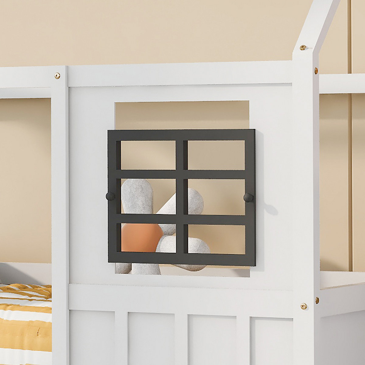 Hausbett 90x200 cm mit Rausfallschutz und Fenstern, Kinderbett Kiefer
