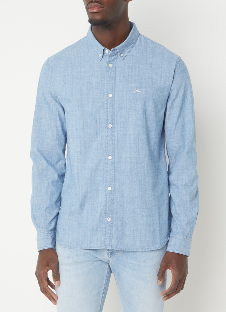 Denham Rich regular fit chambray shirt with logo embroidery