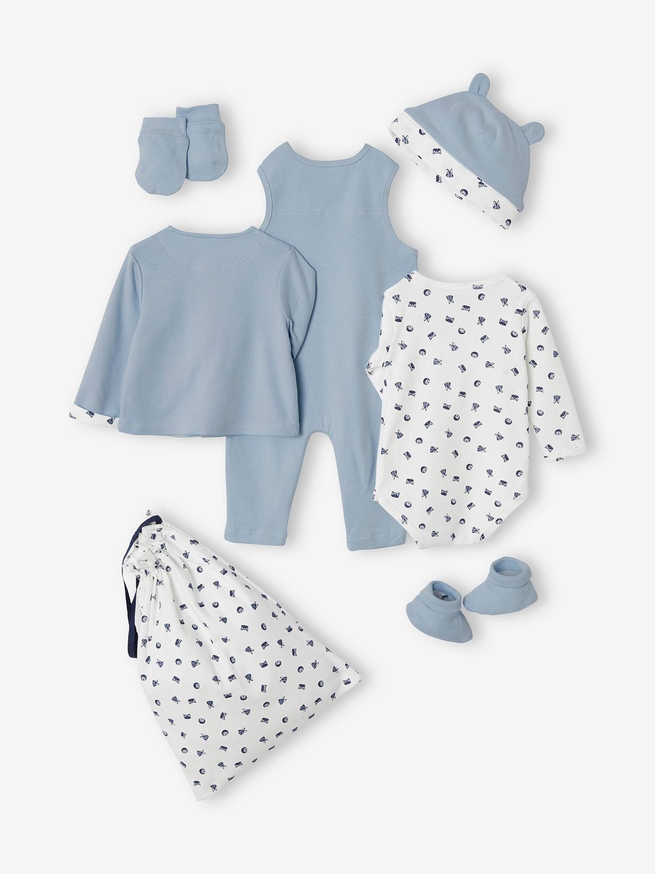 Kit naissance 6 pièces personnalisable + sac bleu