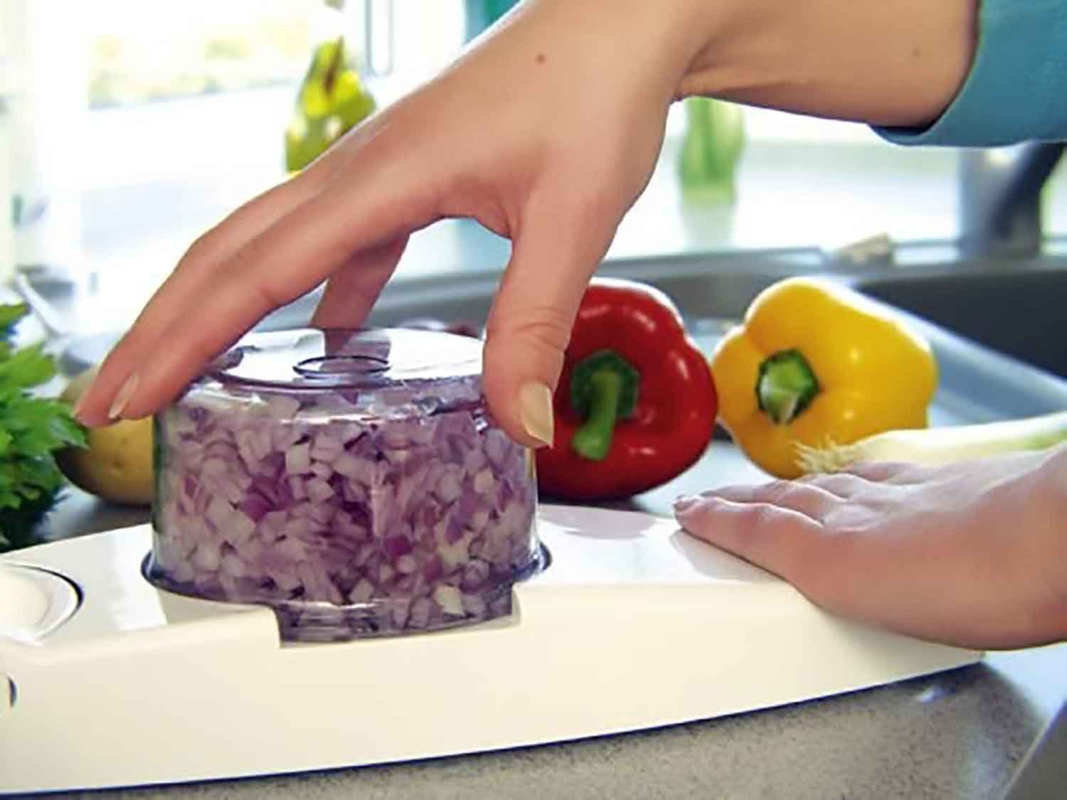 Genius Gemüsehobel Genius Zwiebel- und Gemüseschneider 3tlg. Weiß, Kunststoff, (1 Zwiebel und Gemüseschneider, 3-St), Schneidet Würfel und Stifte