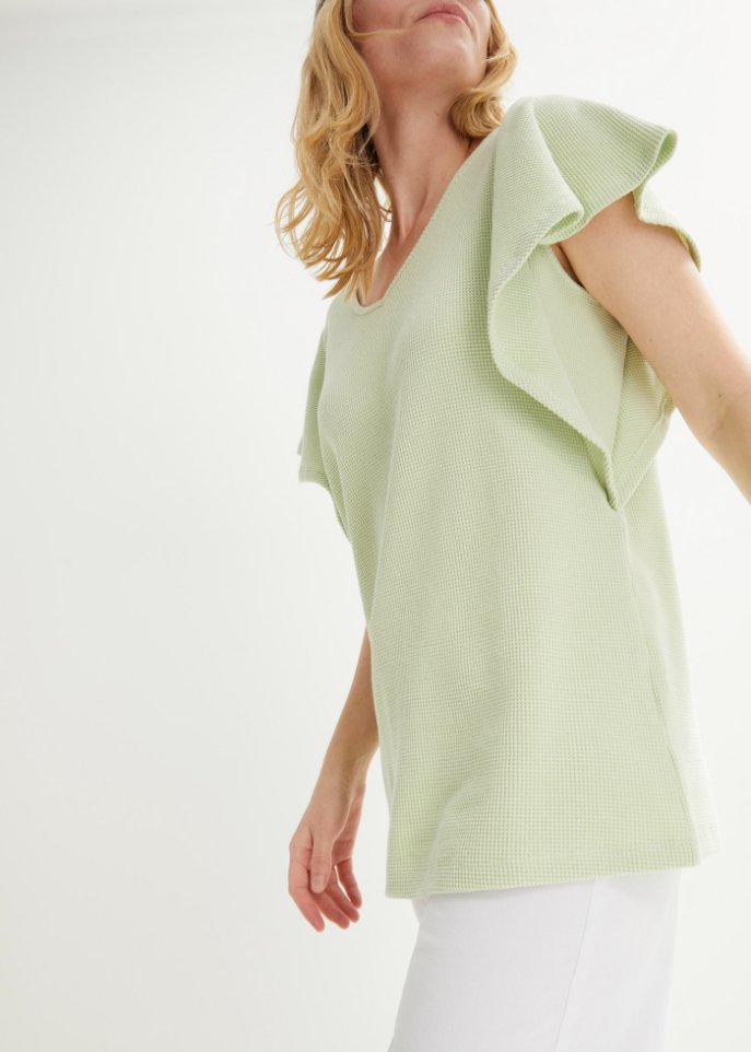 Shirt aus Waffeljersey mit Flügelärmel