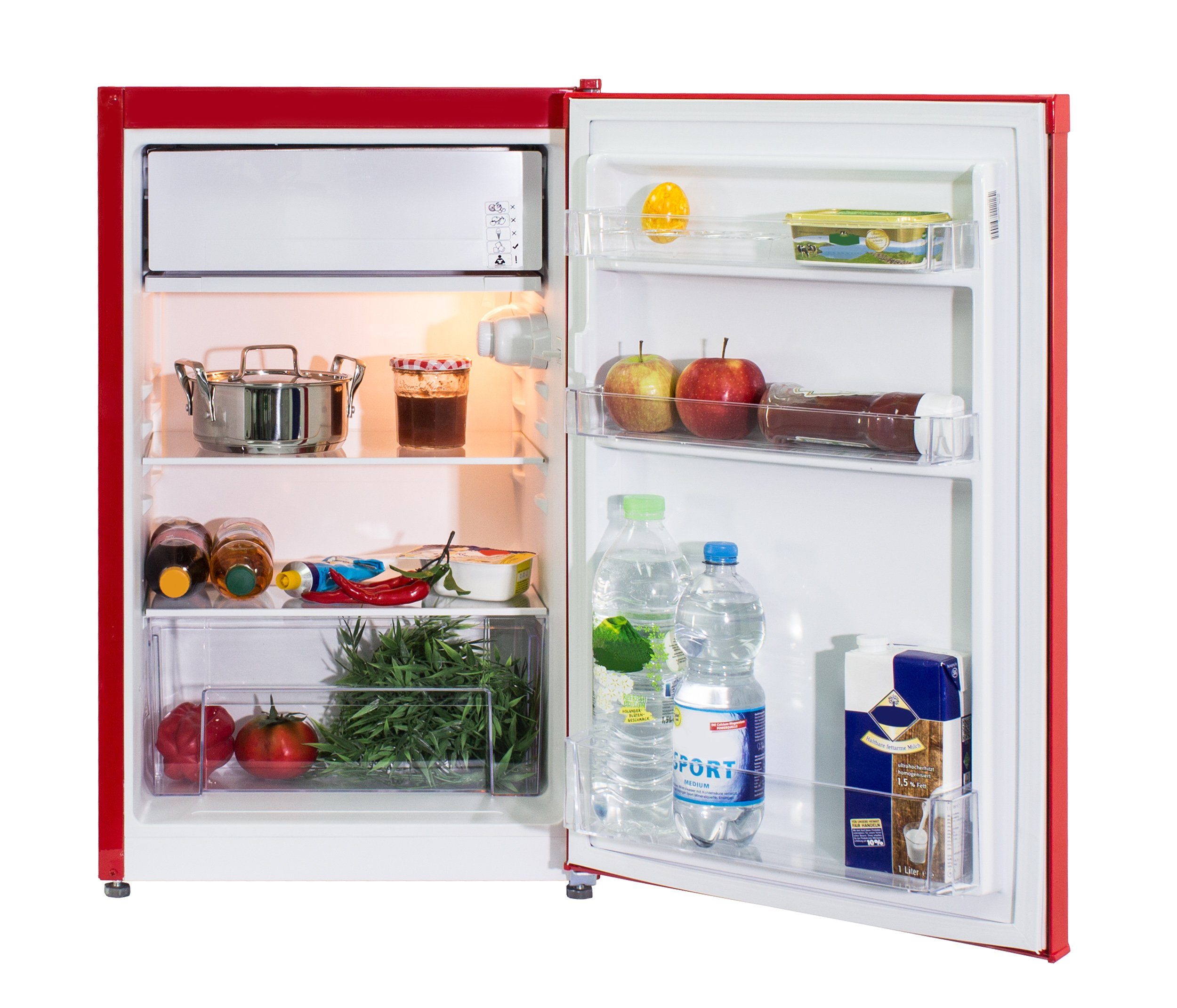 Telefunken Kühlschrank CF-33-101-R, 82.1 cm hoch, 48 cm breit, Tischkühlschrank mit Eiswürfelfach, 89 L Gesamt-Nutzinhalt