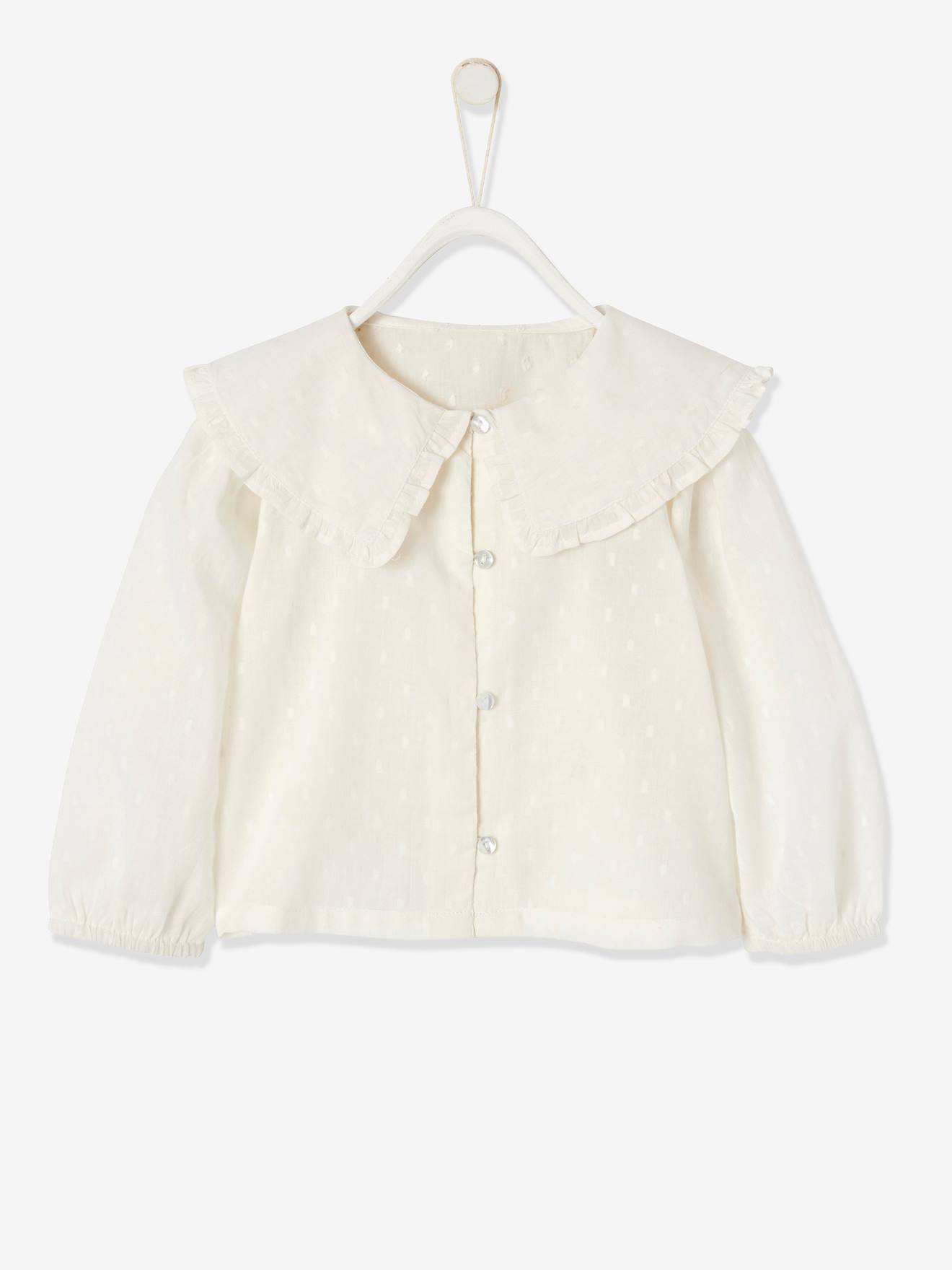 Ensemble blouse en plumetis et jupe en velours bébé ivoire