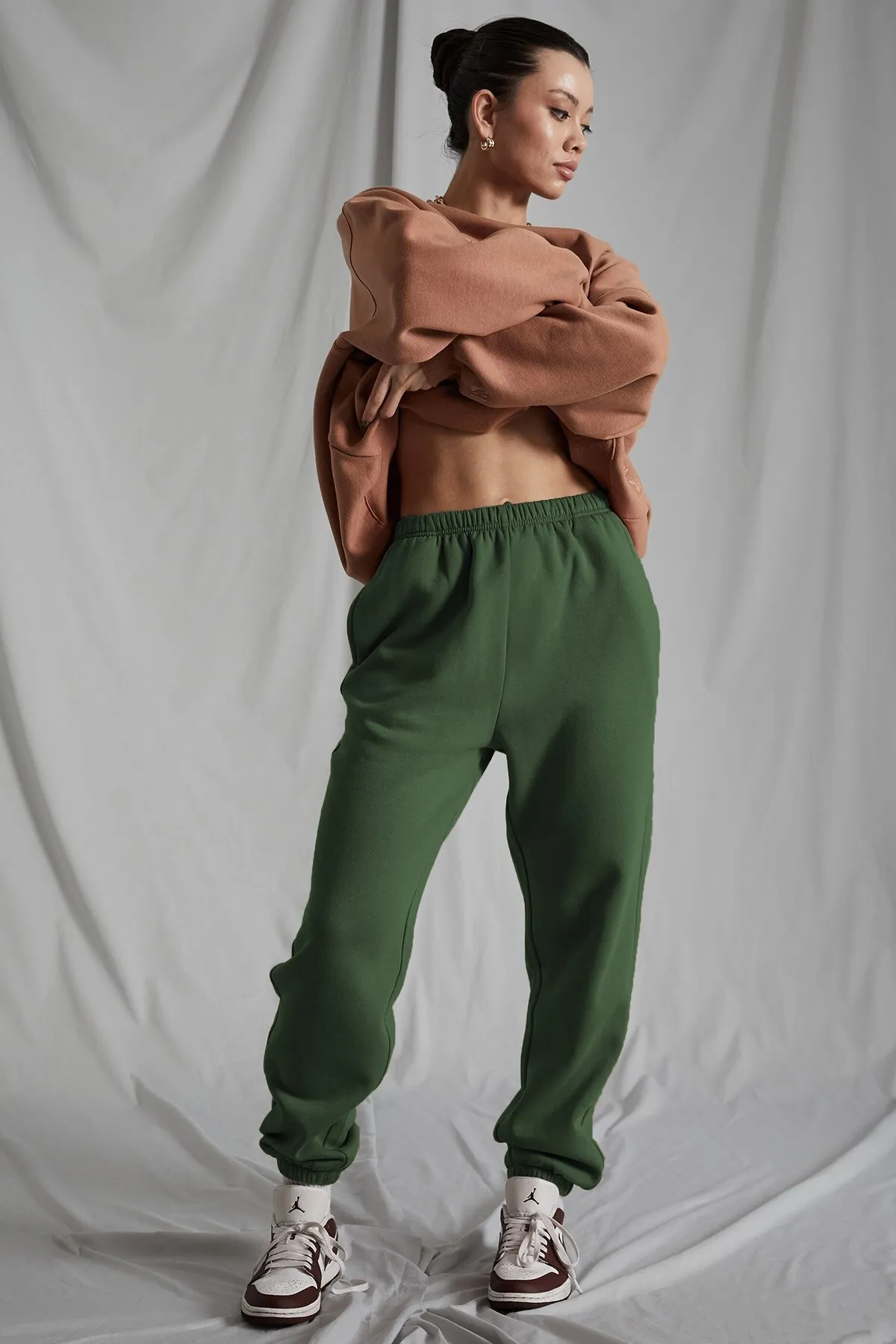 Madmext  Khakifarbene Oversize-Jogginghose für Damen mit elastischem Bund Mg1235
