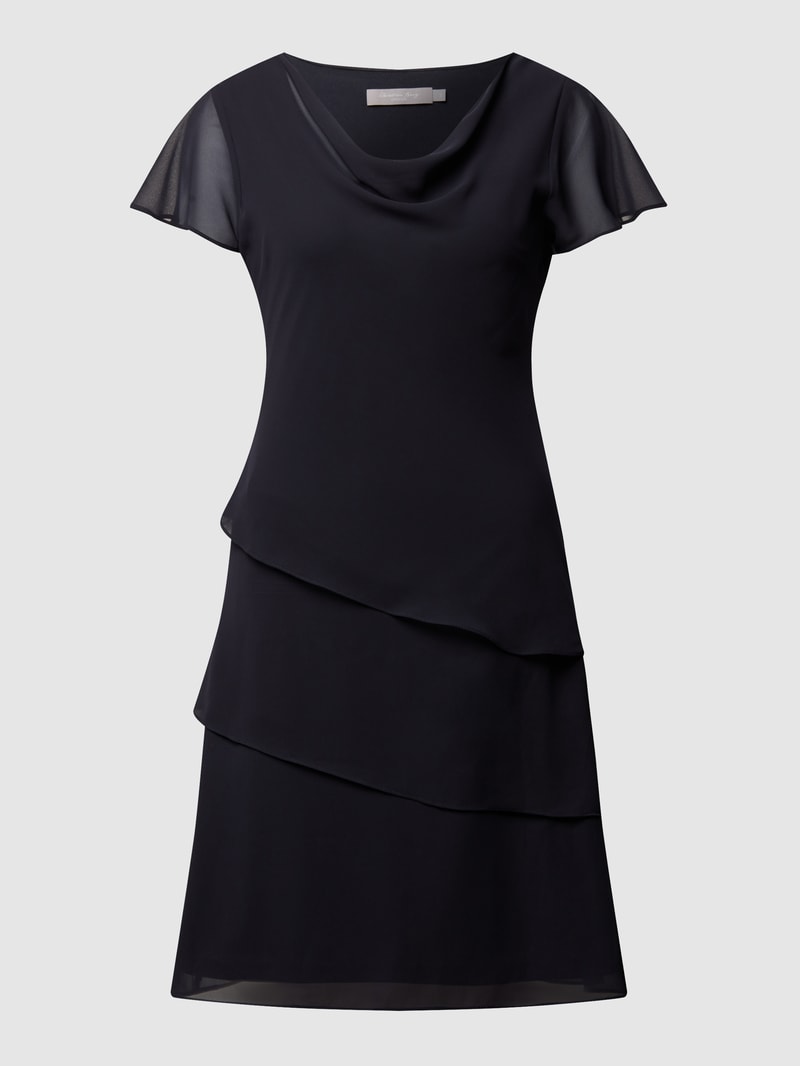 Cocktailkleid mit Volants in marineblau meliert