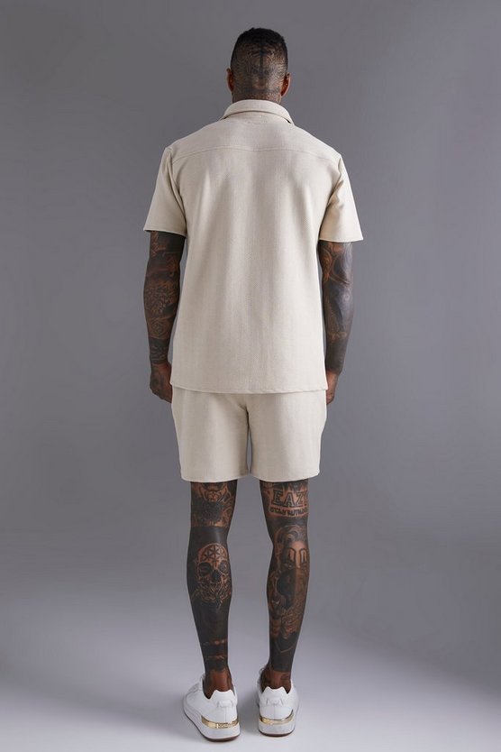 Kurzärmliges Jersey-Hemd & Shorts mit Fischgräten-Print
