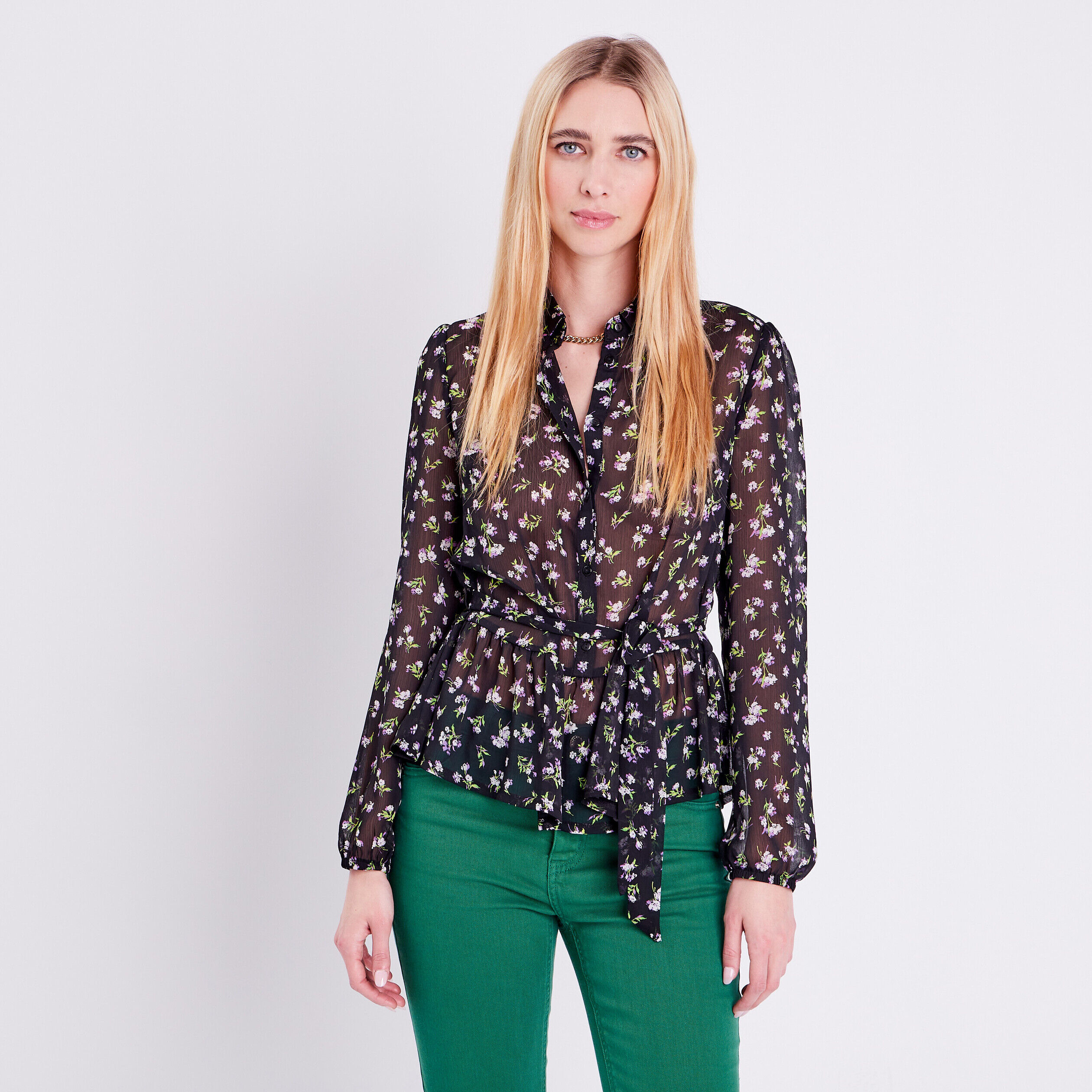 Chemise ceinturée noir femme | Cache Cache