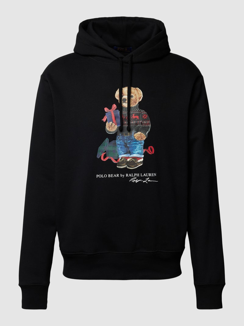 Hoodie mit Label-Print in schwarz