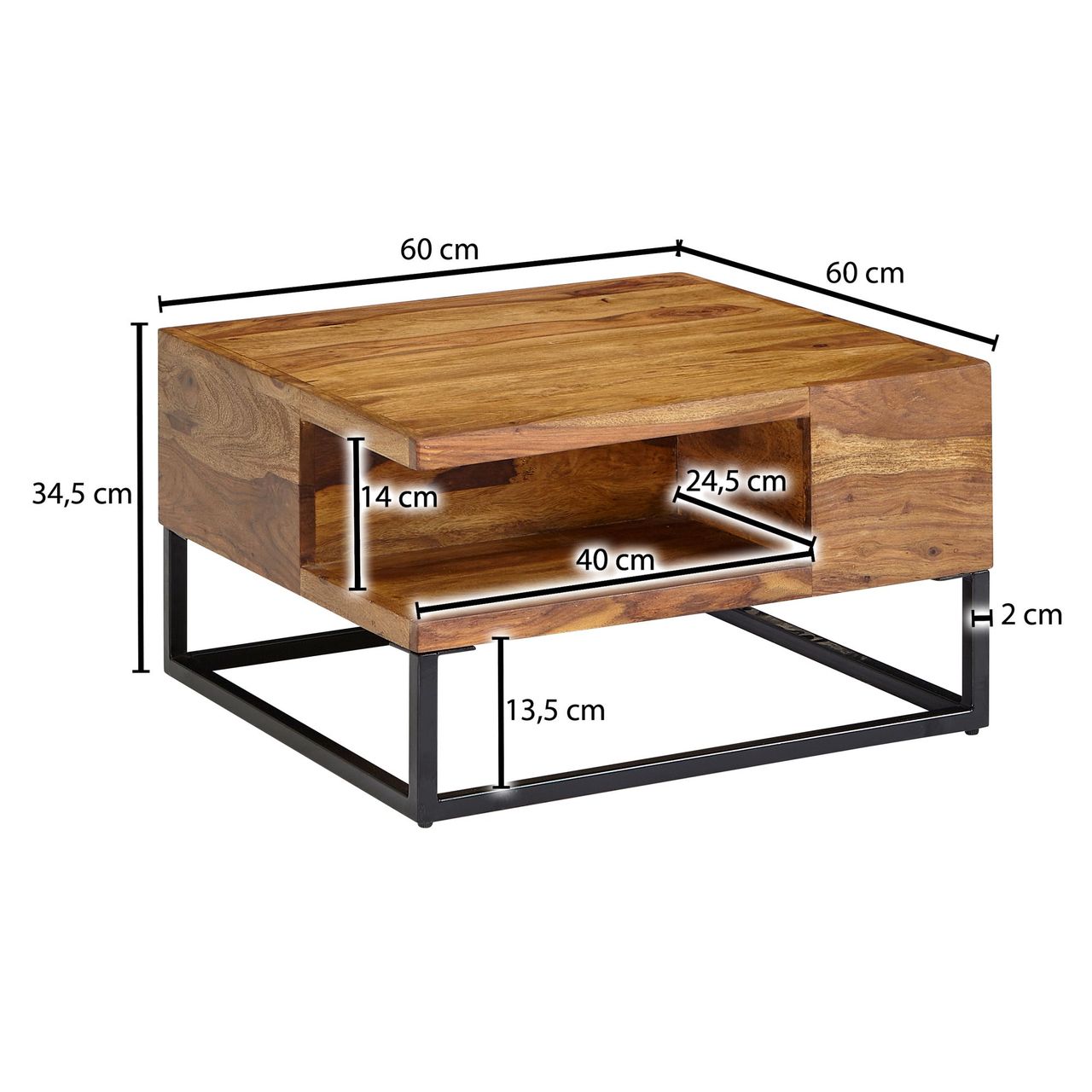 Skyport WOHNLING Couchtisch Sofatisch Holz Massiv 60x60x34,5 cm Wohnzimmertisch Tisch