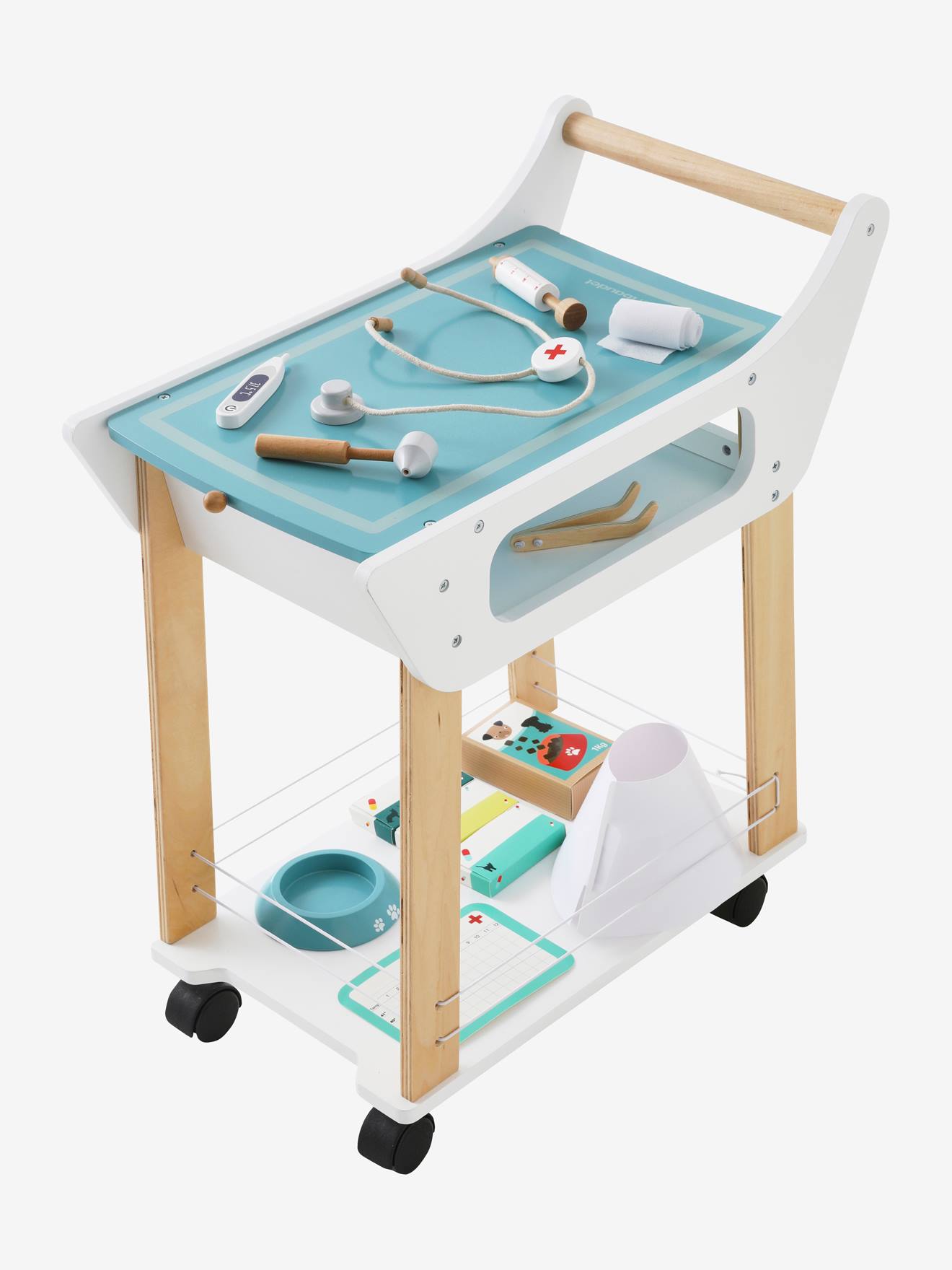 Chariot de vétérinaire en bois FSC® blanc