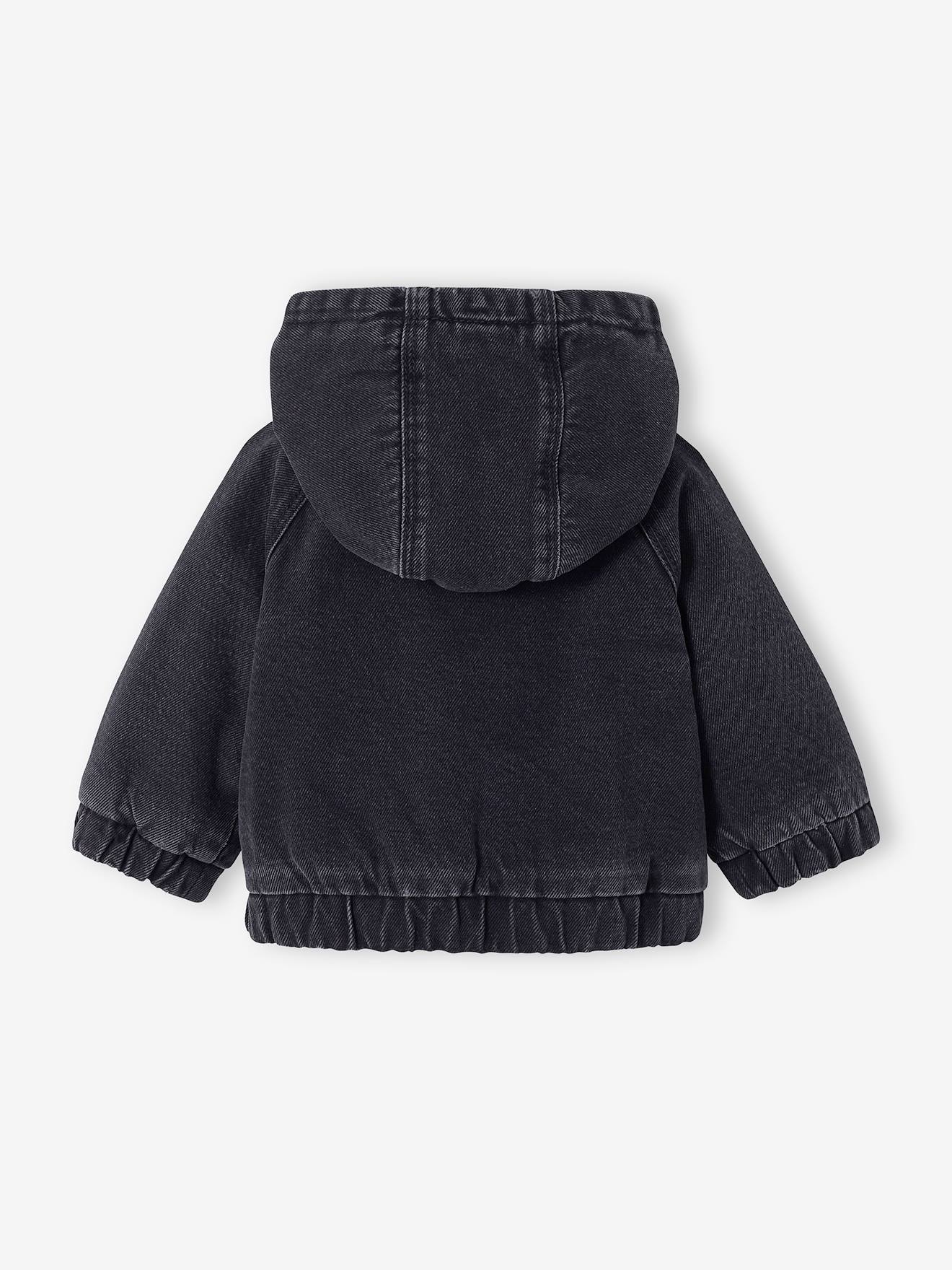 Veste à capuche denim doublée sherpa bébé. denim gris