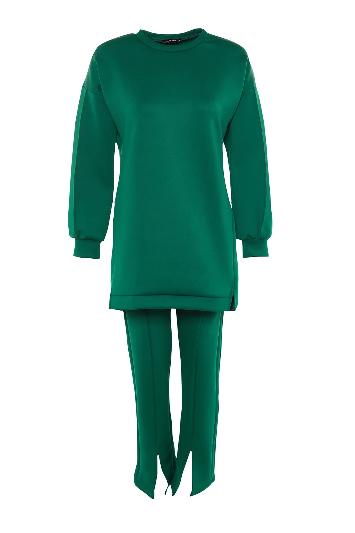 Trendyol Modest  Grünes Scuba-Tunika-Hose-Set aus Oberteil und Unterteil mit Schlitzdetail TCTAW23US00201