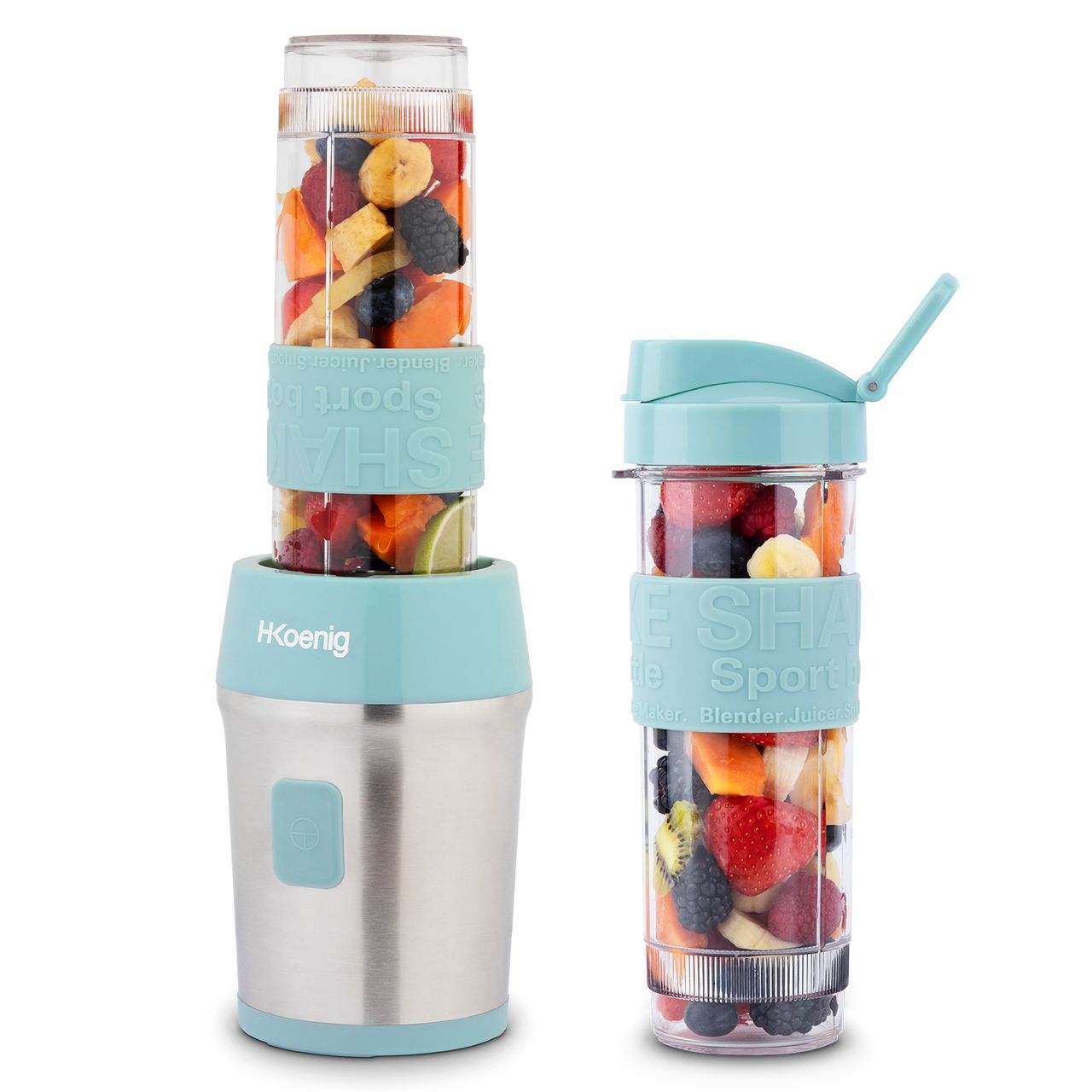 H.Koenig Smoothie-Maker SMOO16 / Gehäuse aus gebürstetem Edelstahl / 4 Klingen aus rostfreiem Stahl / 570 ml / 300 W / pastellblau