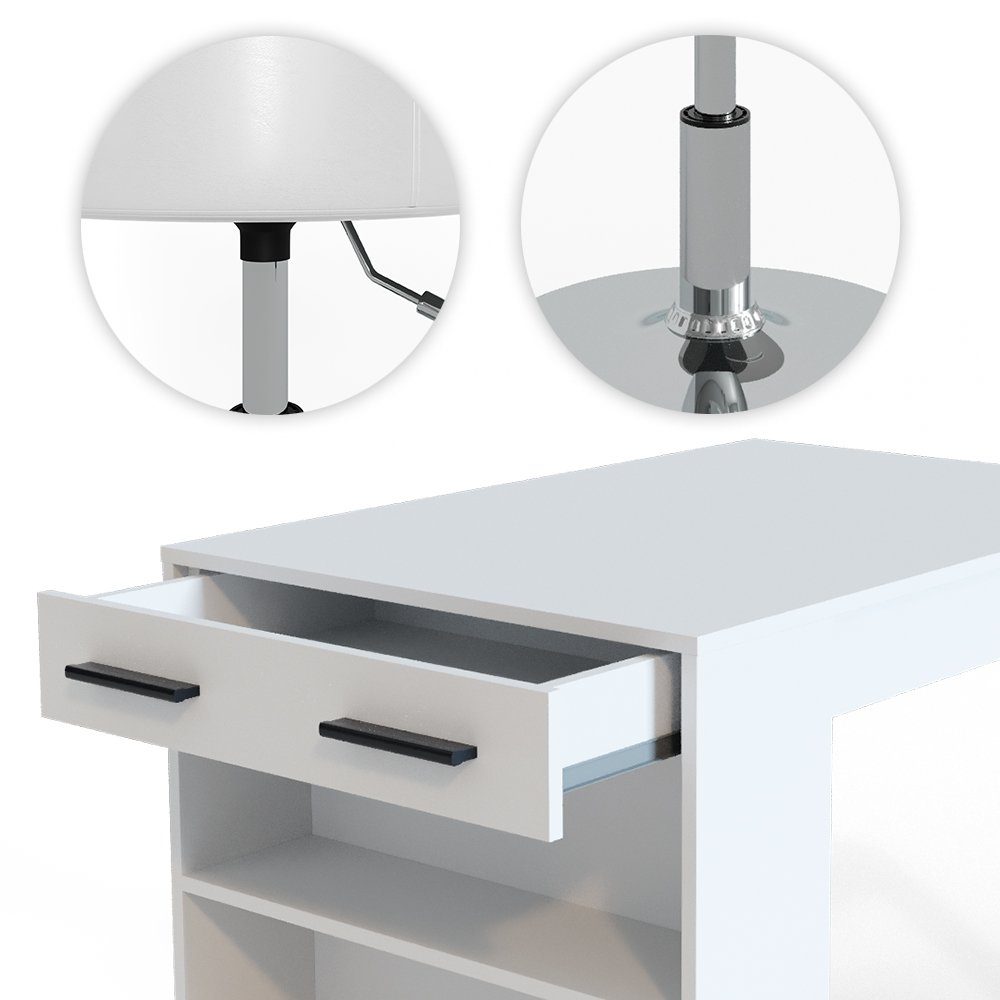Vicco Bartisch Bartresen Stehtisch Bistrotisch REPOSE Weiß inkl. Hocker