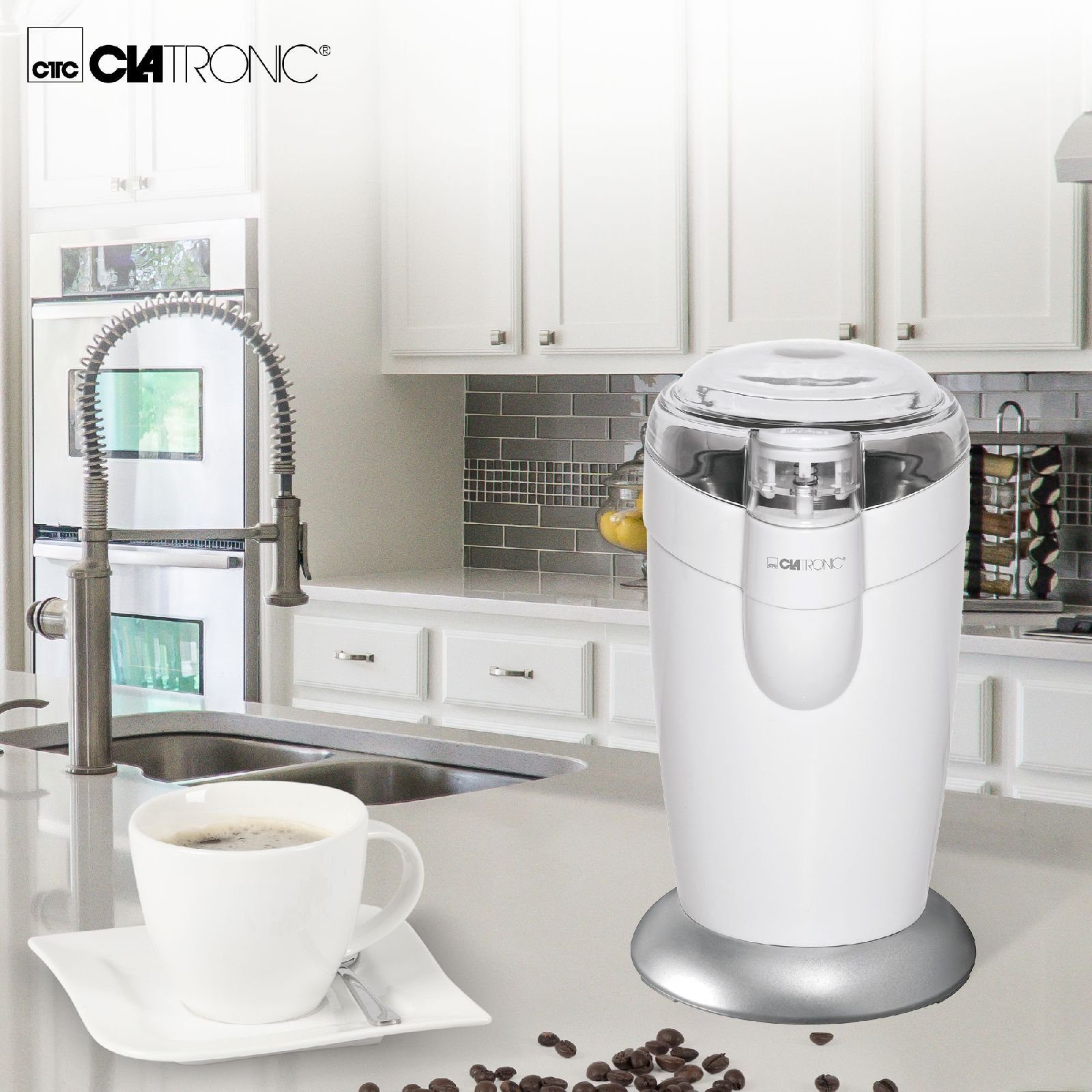 CLATRONIC Kaffeemühle CLATRONIC Edelstahl Kaffeemühle mit Schlagwerk 120 Watt KSW 3306 weiss