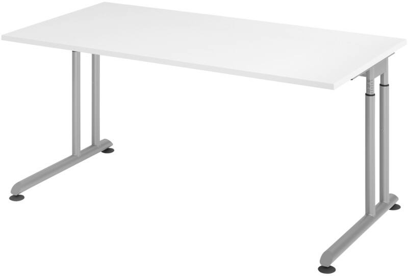 Hammerbacher Höhenverstellbar Sitz-Stehschreibtisch Rechteckig Metall, Holz Silber C-Fuß 1,600 x 800 x 820 mm