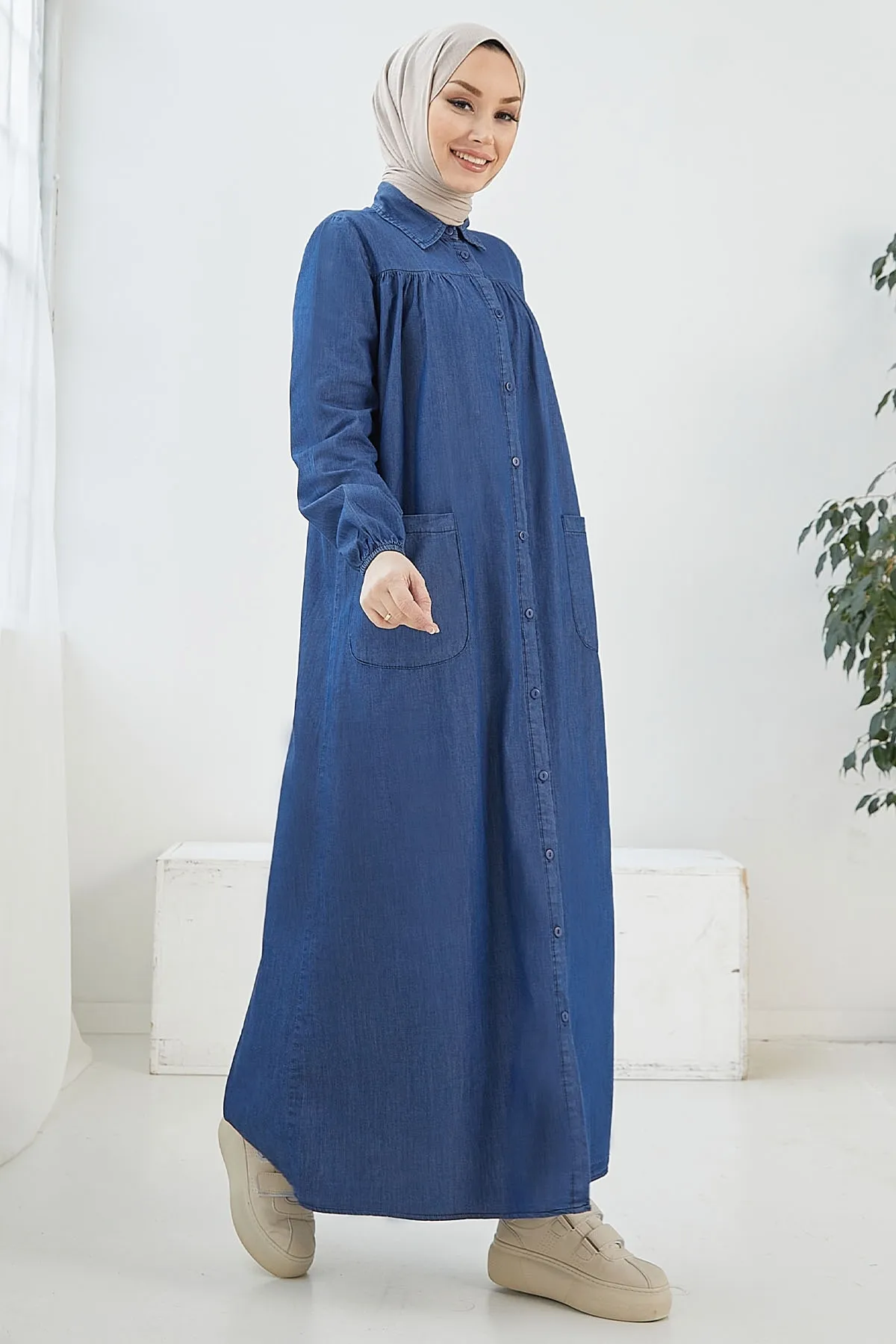 InStyle  Mayra Robe Denim-Kleid mit Tasche – Blau