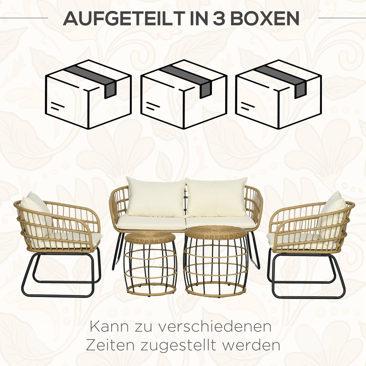 Outsunny 5 tlg. Rattan Gartenmöbel-Set, Gartengarnitur Sitzgruppe mit Kissen