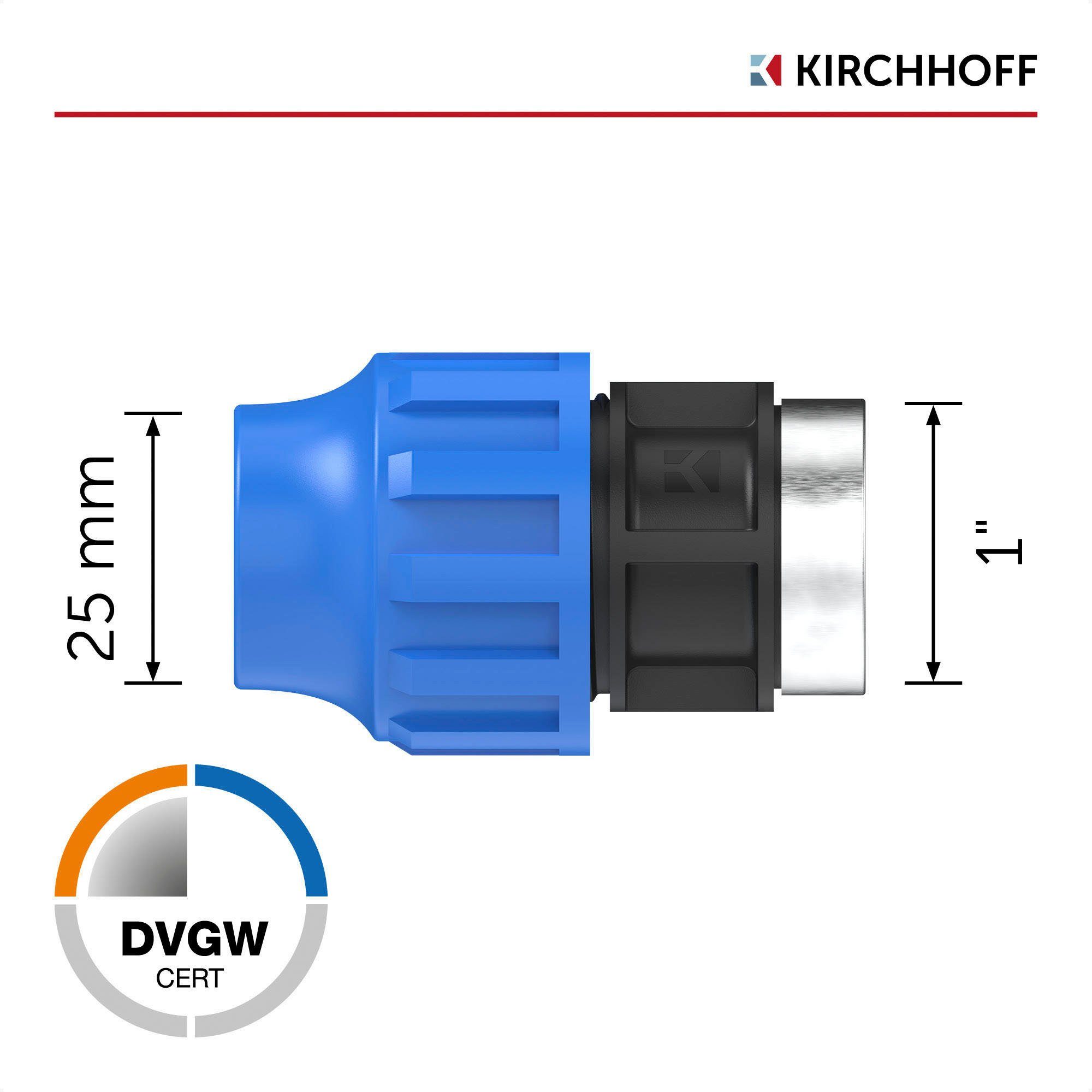 Kirchhoff Anschlussstück, Übergangsstück für HDPE Rohr, 25 mm x 1/2