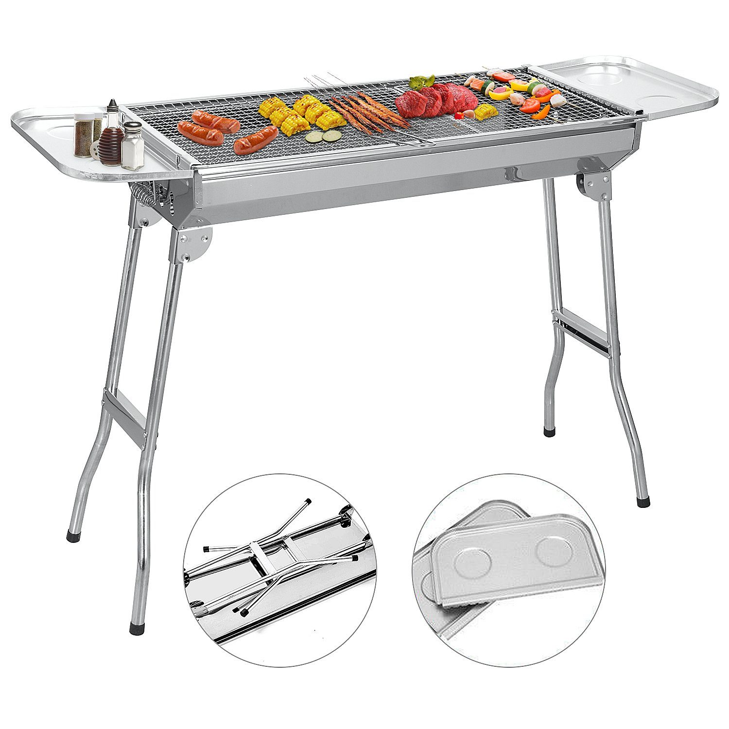 SunJas Holzkohlegrill CA-12, Tragbar, Klappgrill, mit 2 Stück Grillrost Standgrill,Edelstahl Klappgrill,BBQ Standgrill Tragbar Camping Grill