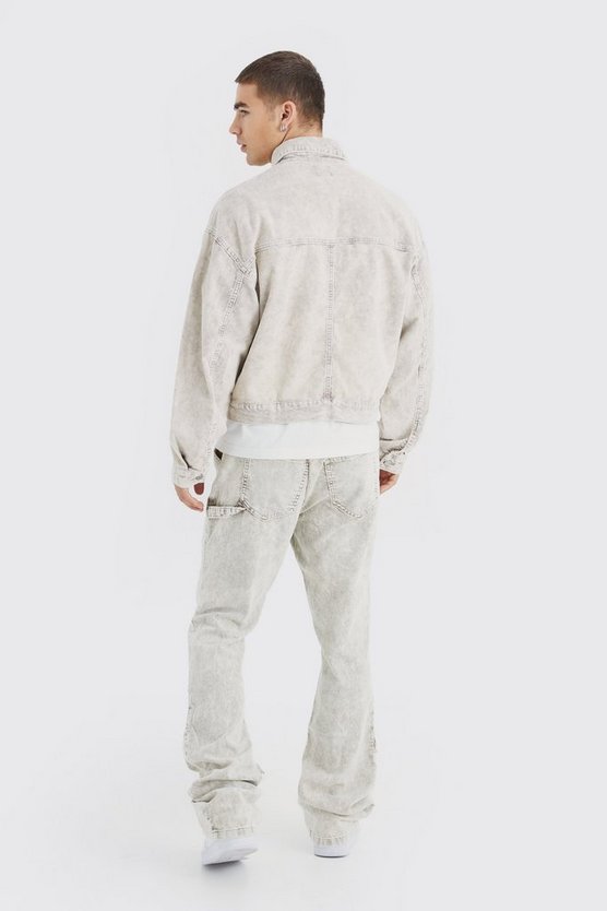 Kastige Colorblock Cord-Jacke mit Acid-Waschung