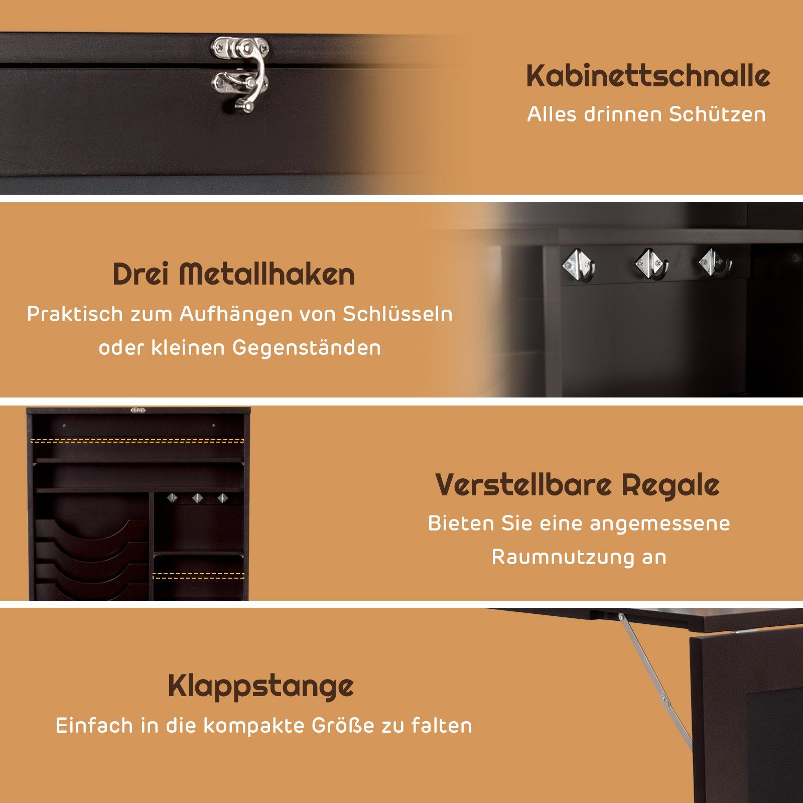 COSTWAY Klapptisch, Küche, Wand, Esstisch, mit Tafel, 87x60x150cm