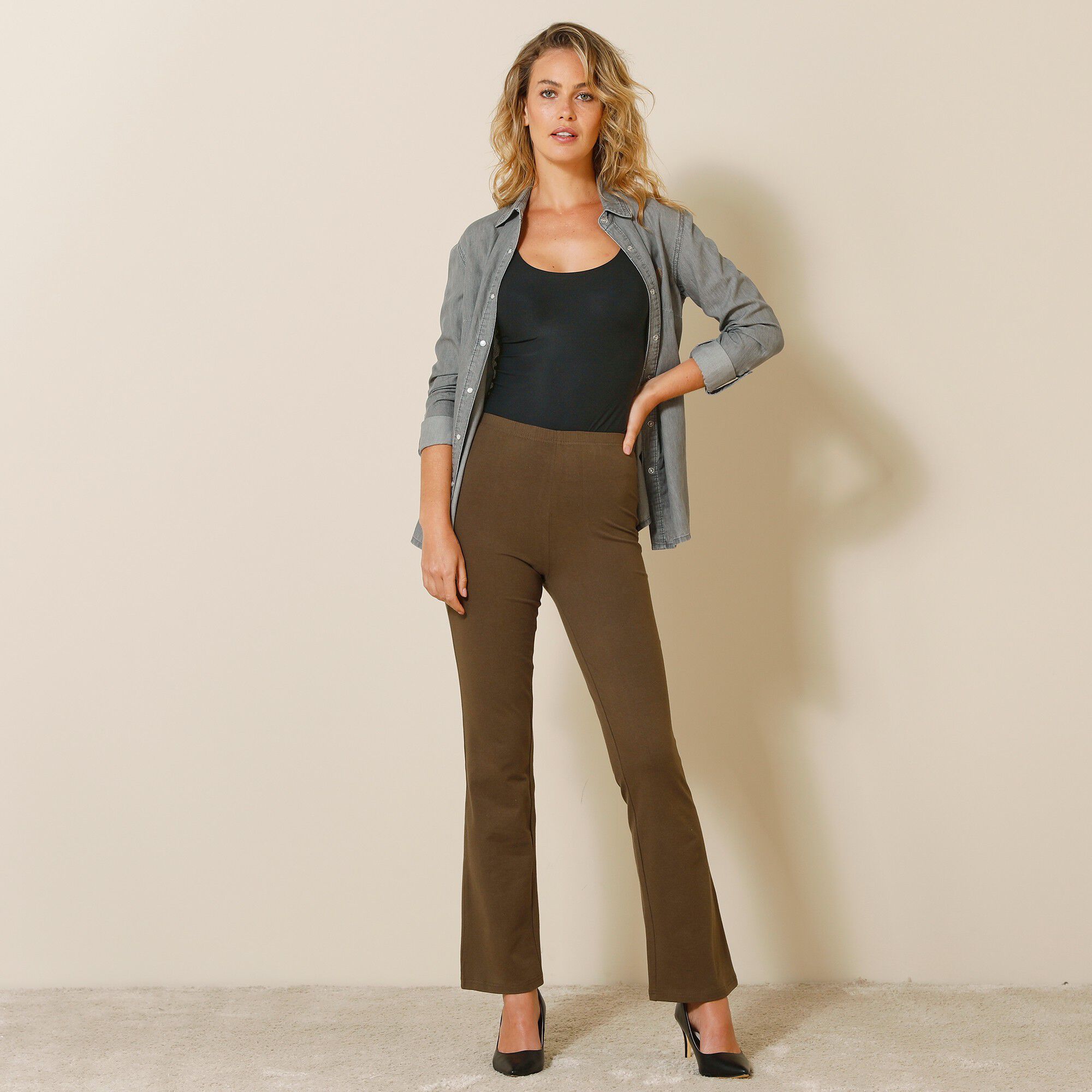 Legging bootcut uni, taille élastiquée